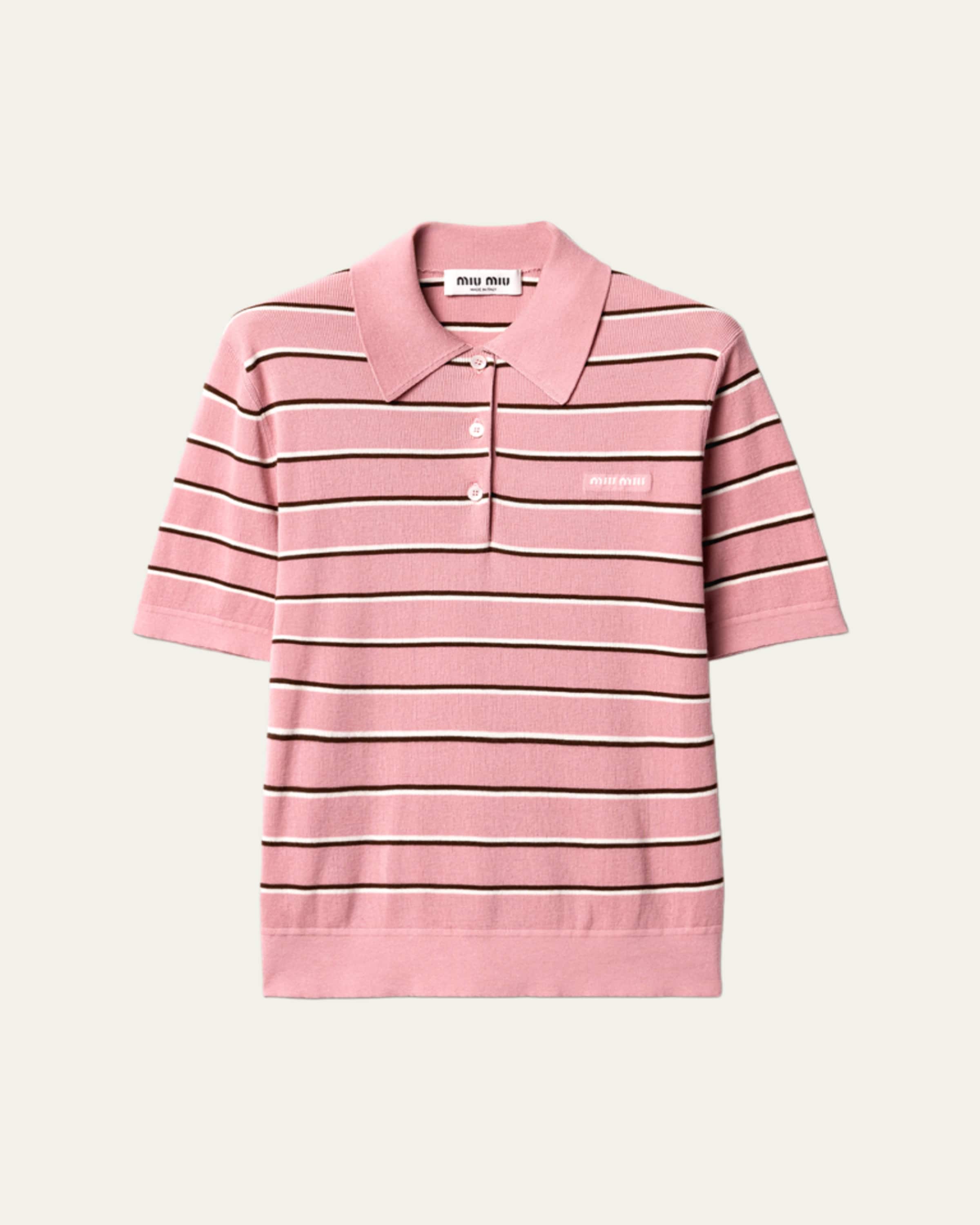 Miu Miu Striped Cotton Knit Short-Sleeve Polo Shirt - Bergdorf Goodman