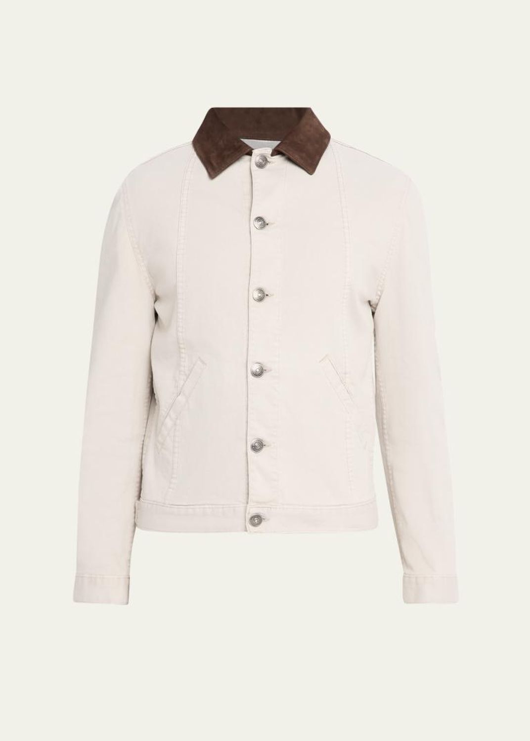 Brunello Cucinelli Men's Shearling-Collar Suede Snap Front Jacket