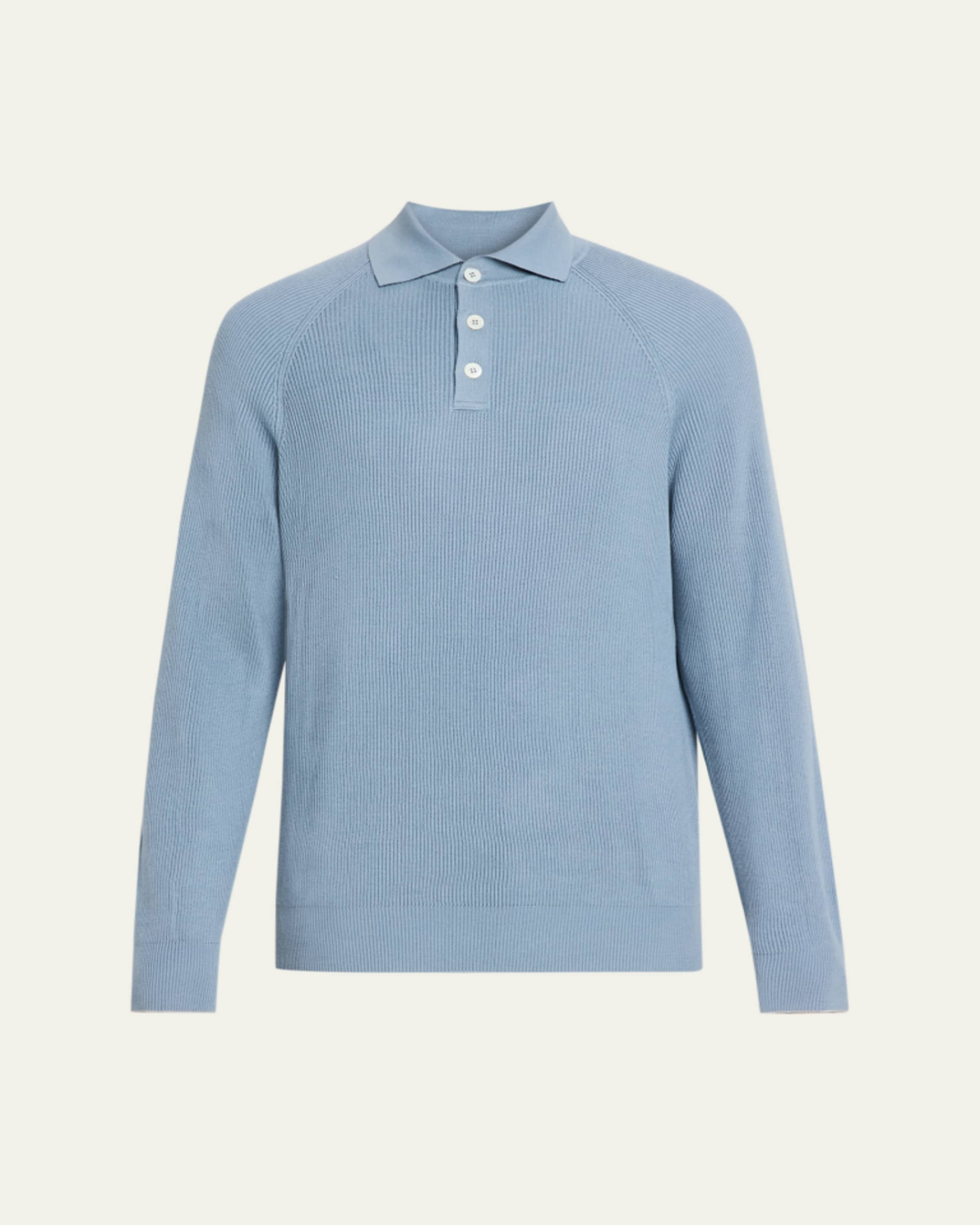 Brunello Cucinelli Men's Linen and Cotton Ribbed Short-Sleeve Polo