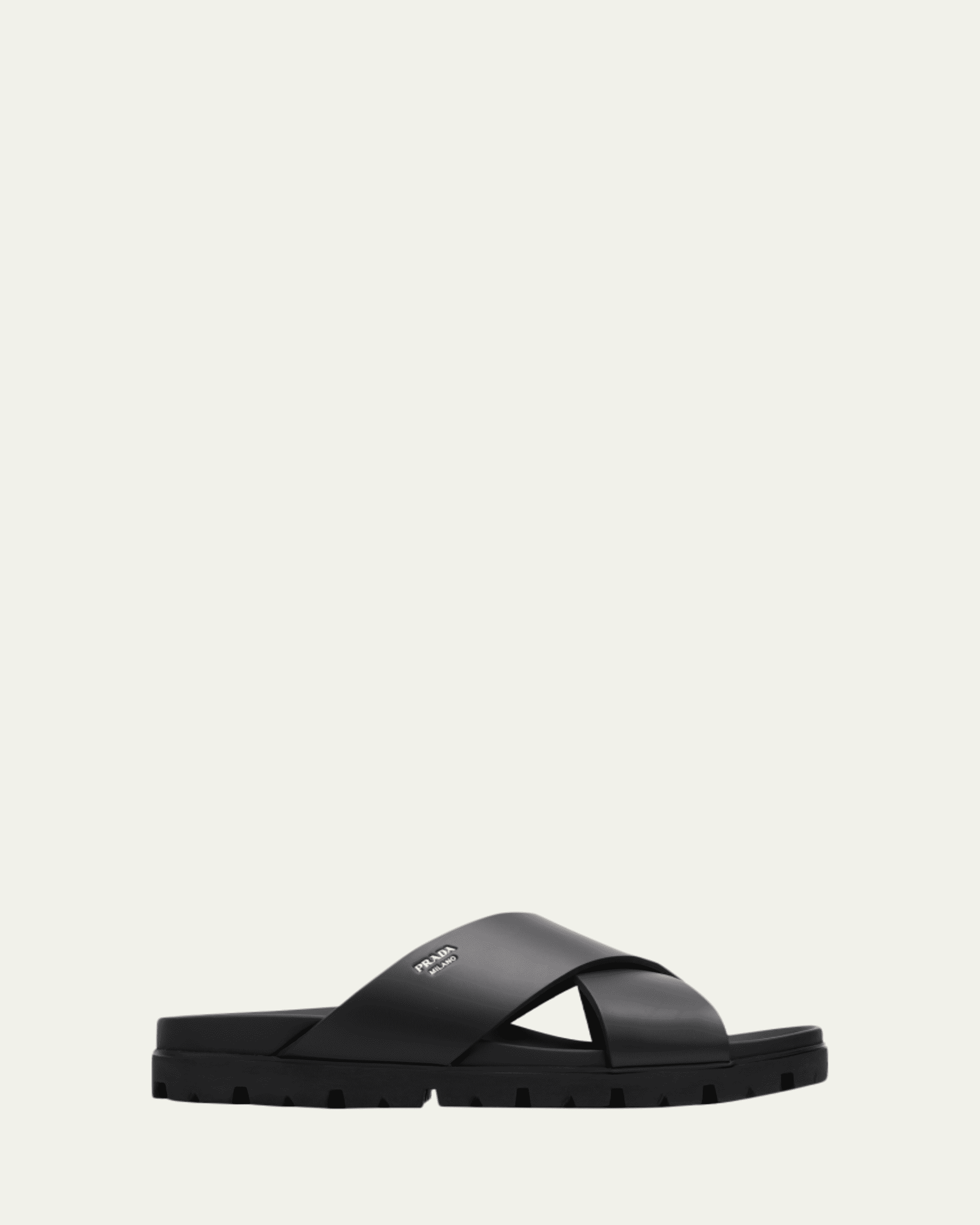 Prada Men's Leather Crisscross Slide Sandals - Bergdorf Goodman