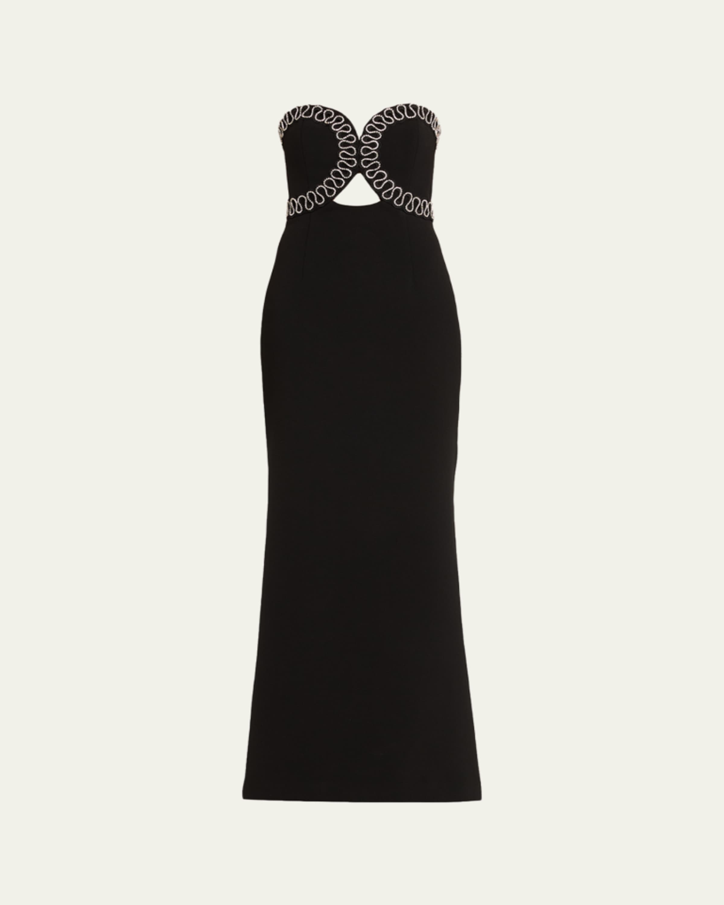 rebecca vallance black sequin dress REBECCA VALLANCE Lyra Plunging Diamante Snake-Trim Sequin Gown, Black, Women's, 0,