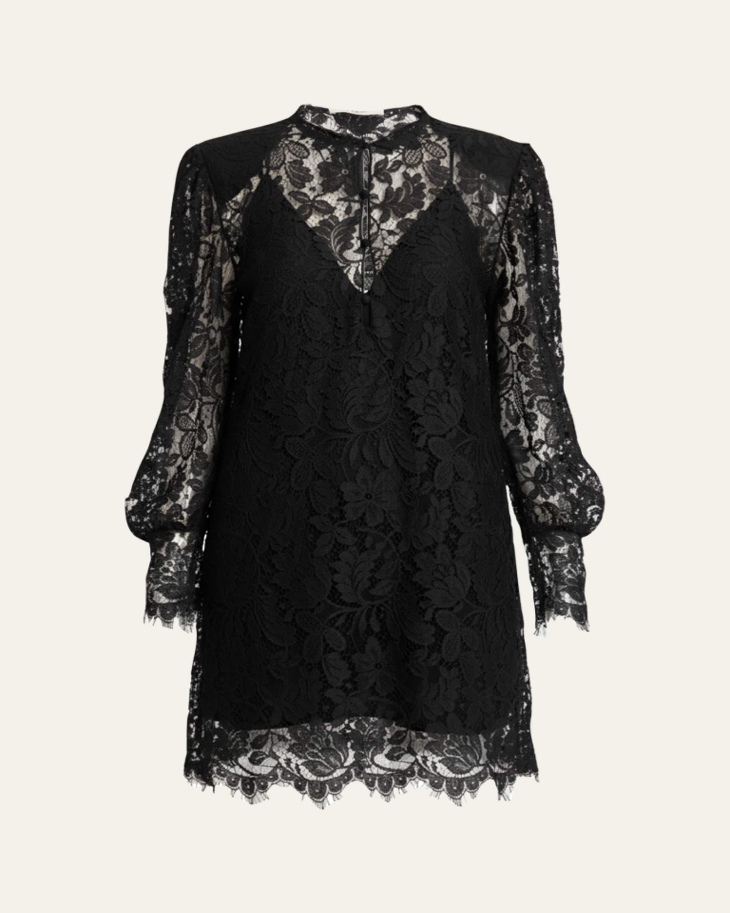 black long sleeve lace dress h&m H&M lace- trimmed dress balloon sleeves back tie detail black size S BNWT