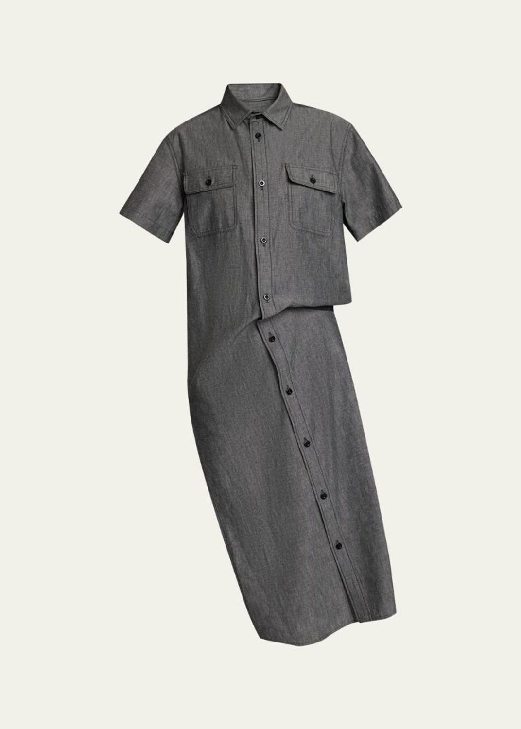 SACAI Satin-Inset Cotton Jersey Short-Sleeve Maxi Polo Dress 