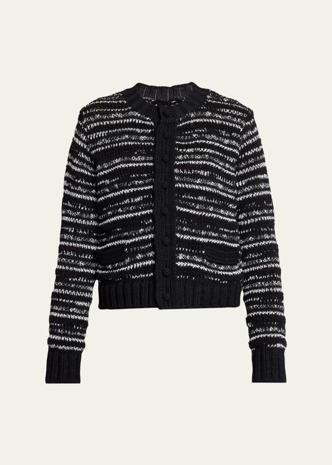 SACAI Mixed-Media Striped Layered Cardigan - Bergdorf Goodman