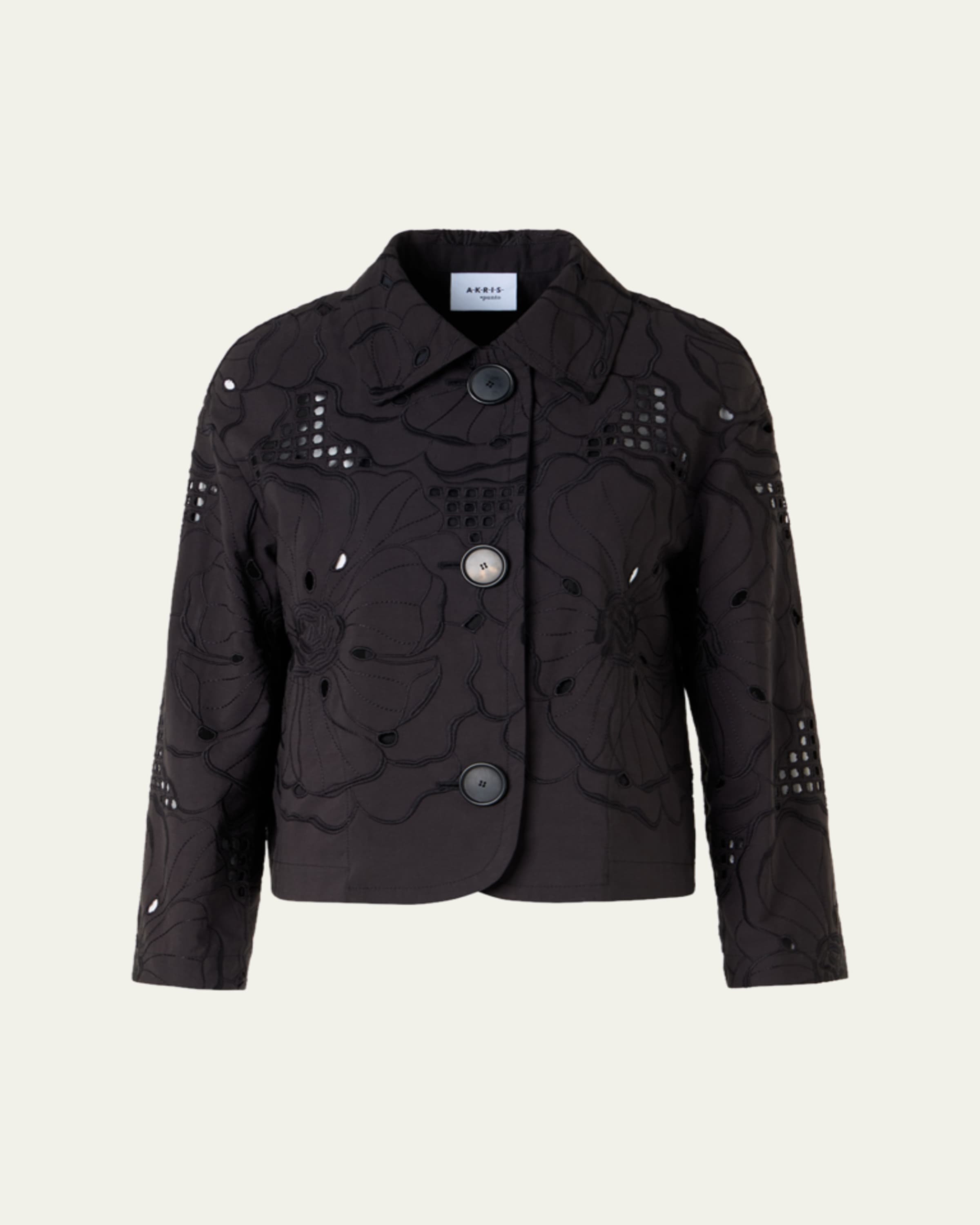 Akris punto Crinkled Leather Jacket With Detachable Knit Collar
