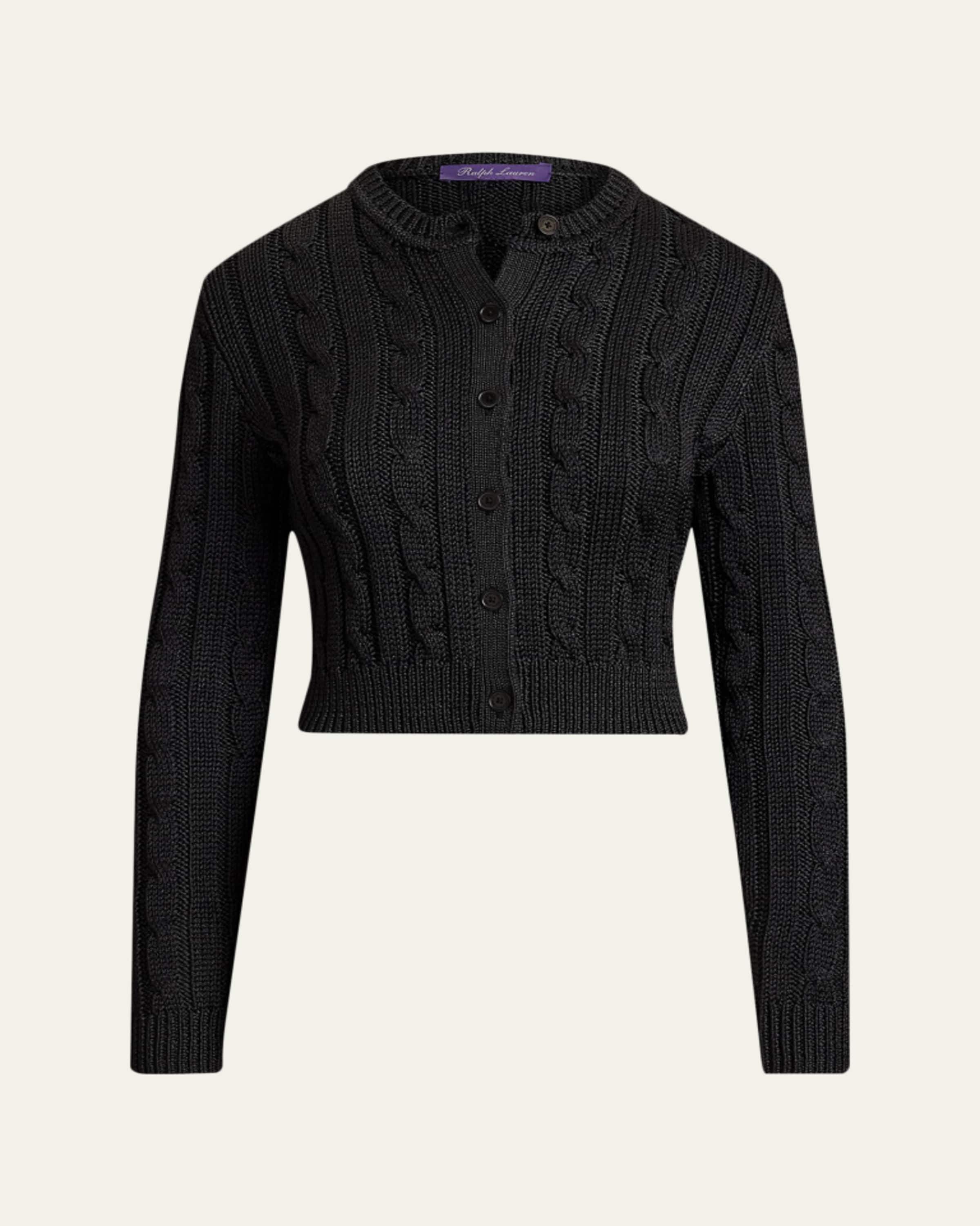 Ralph Lauren Collection Cable-Knit Silk Cropped Cardigan