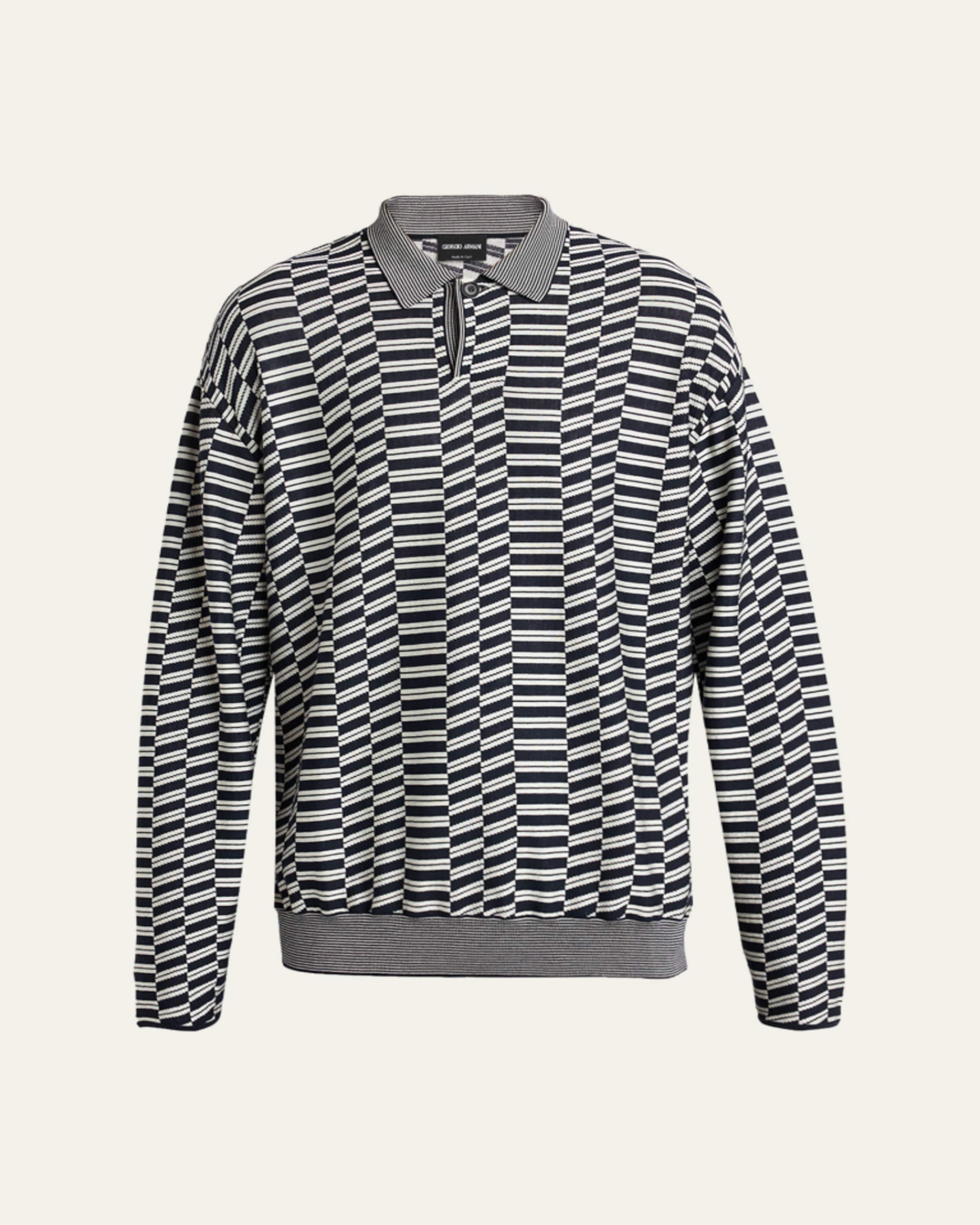 Brunello Cucinelli Men's Cotton English Rib Knit Polo Sweater