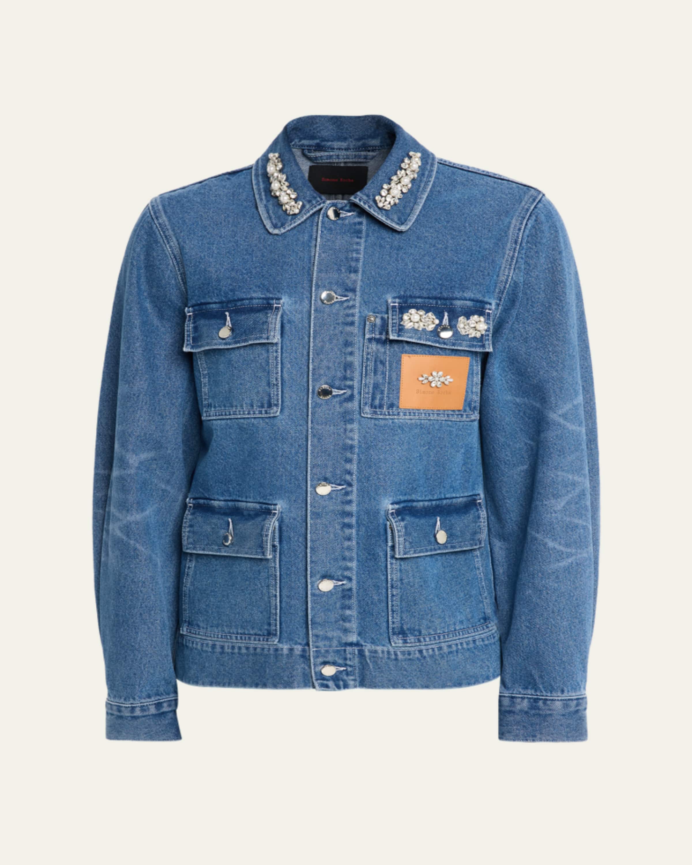 Givenchy Men's Medium Blue Denim Jacket with Leather Label