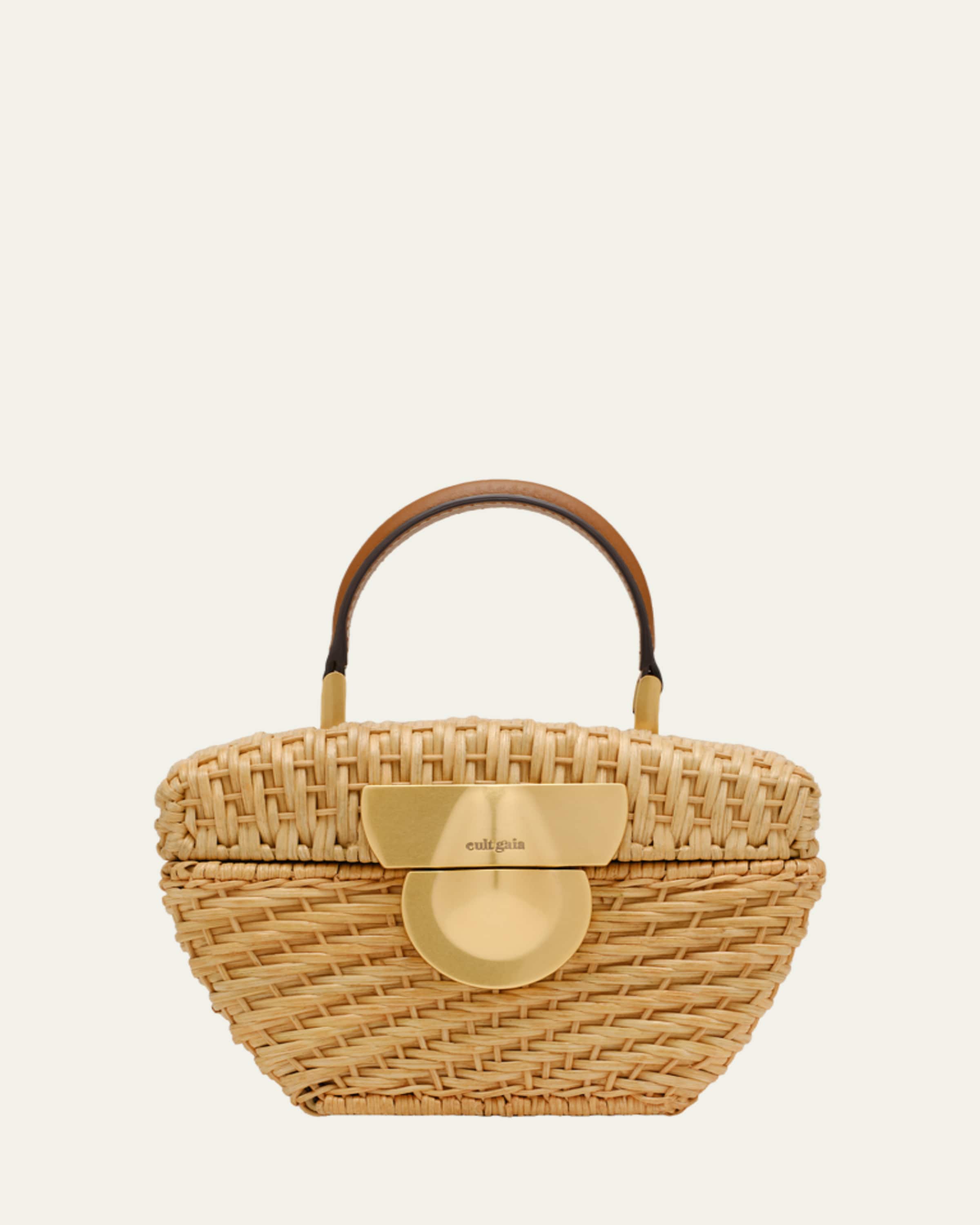 Gちゃん✧14kgf Cult Gaia Lalli Floral Crochet Raffia Top-Handle Bag - Bergdorf