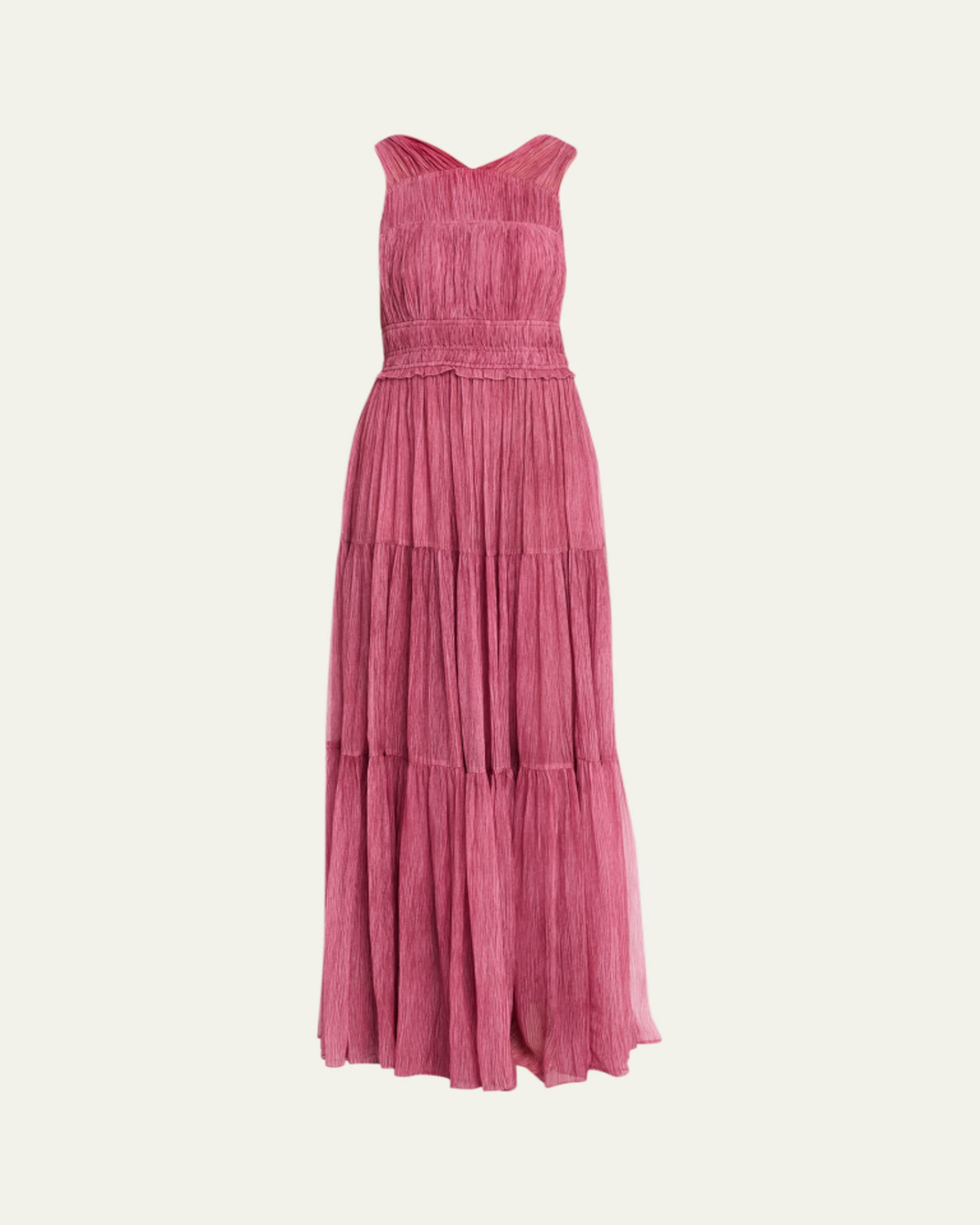 retrofete thalia pleated metallic halter side-slit drop-waist maxi dress Retrofete Thalia Halter Dress