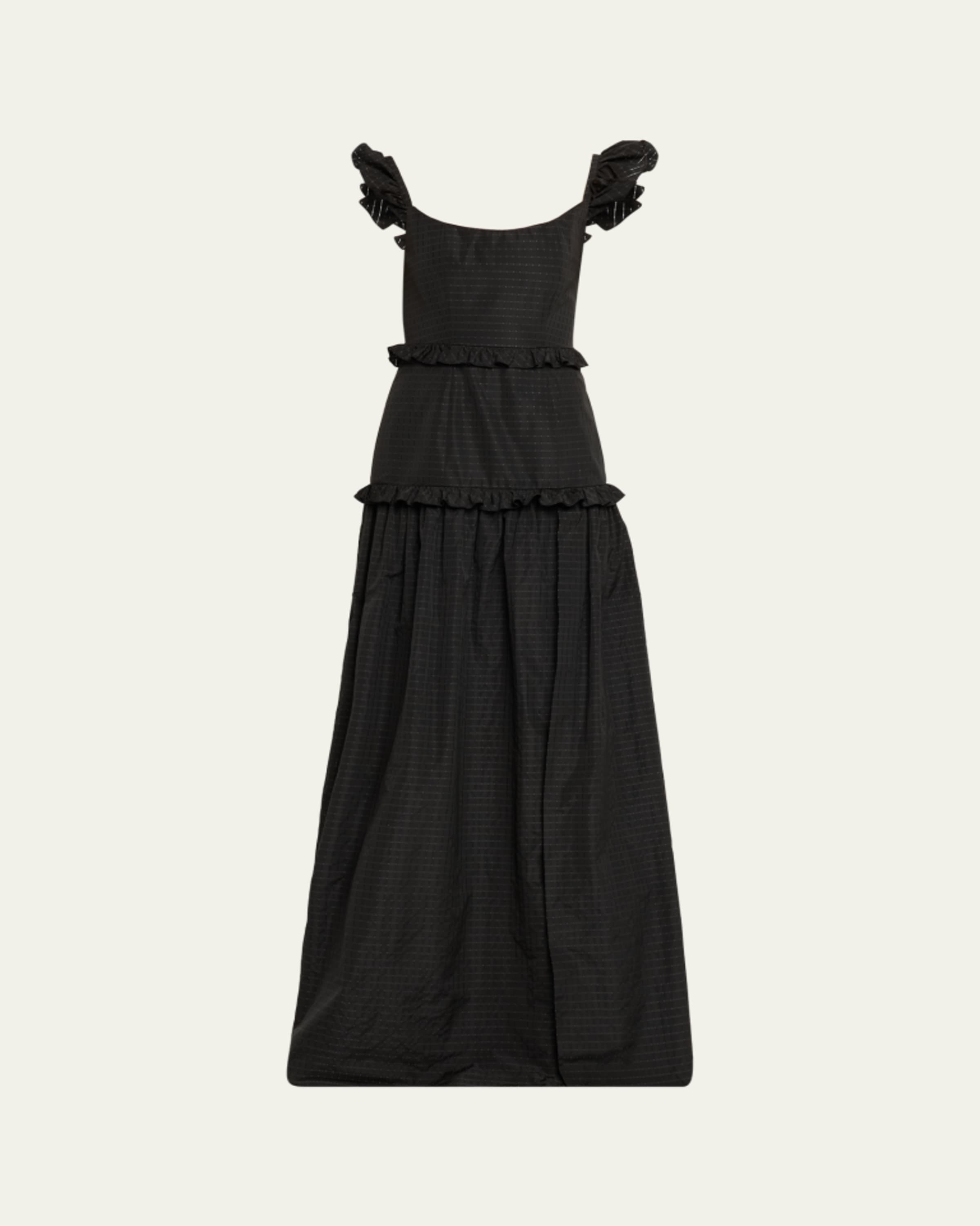 Markarian Acacia Floral Jacquard Bow-Shoulder Midi Dress