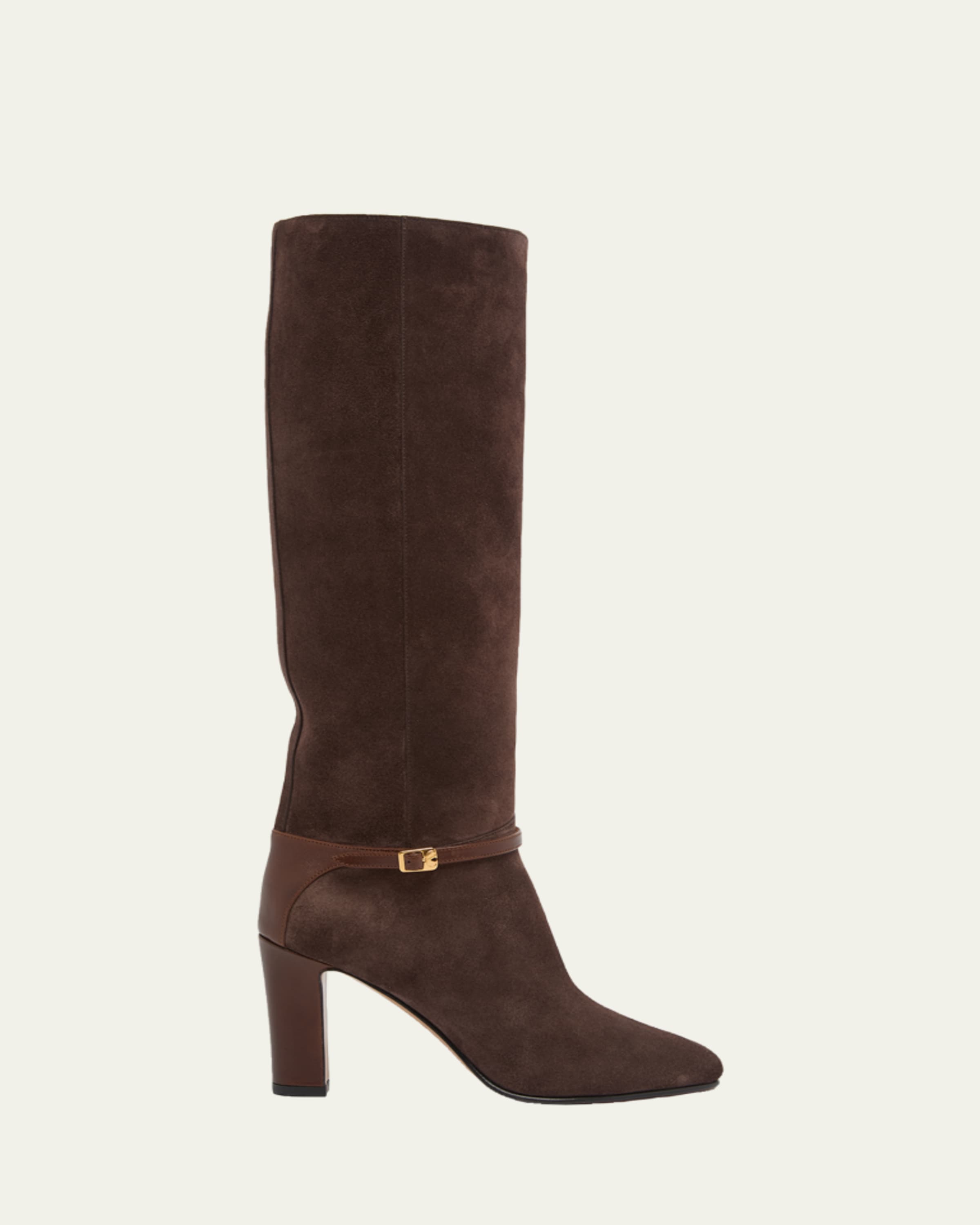 Valentino Garavani Leather Knee High Boots with V Logo - Bergdorf
