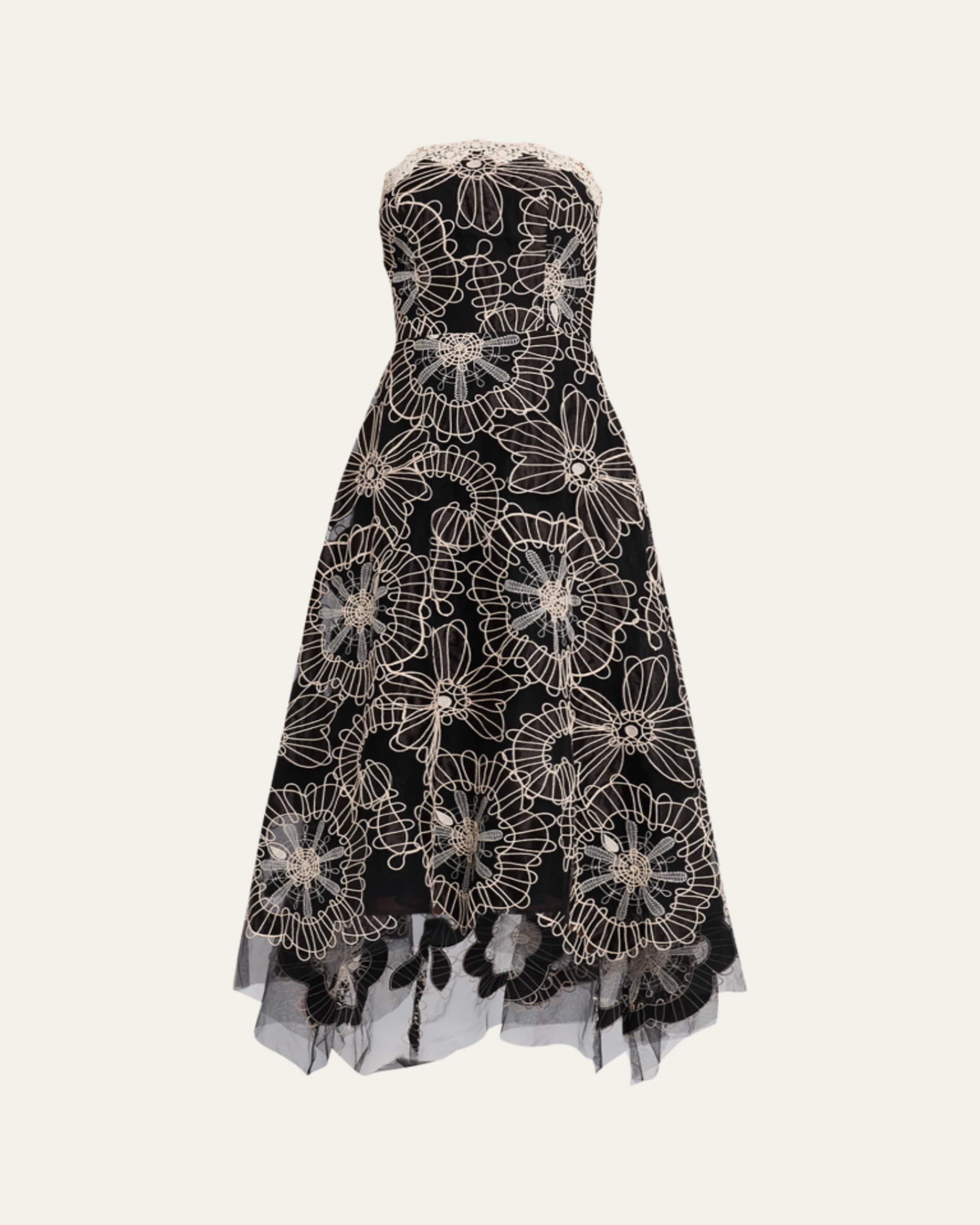 teri jon by rickie freeman embroidered tulle tea dress Rickie Freeman For Teri Jon Embroidered A-Line Tulle Gown, Black, Women's, 16, Evening Formal Gala Gowns Mother of the Bride Groom A-Line Gowns