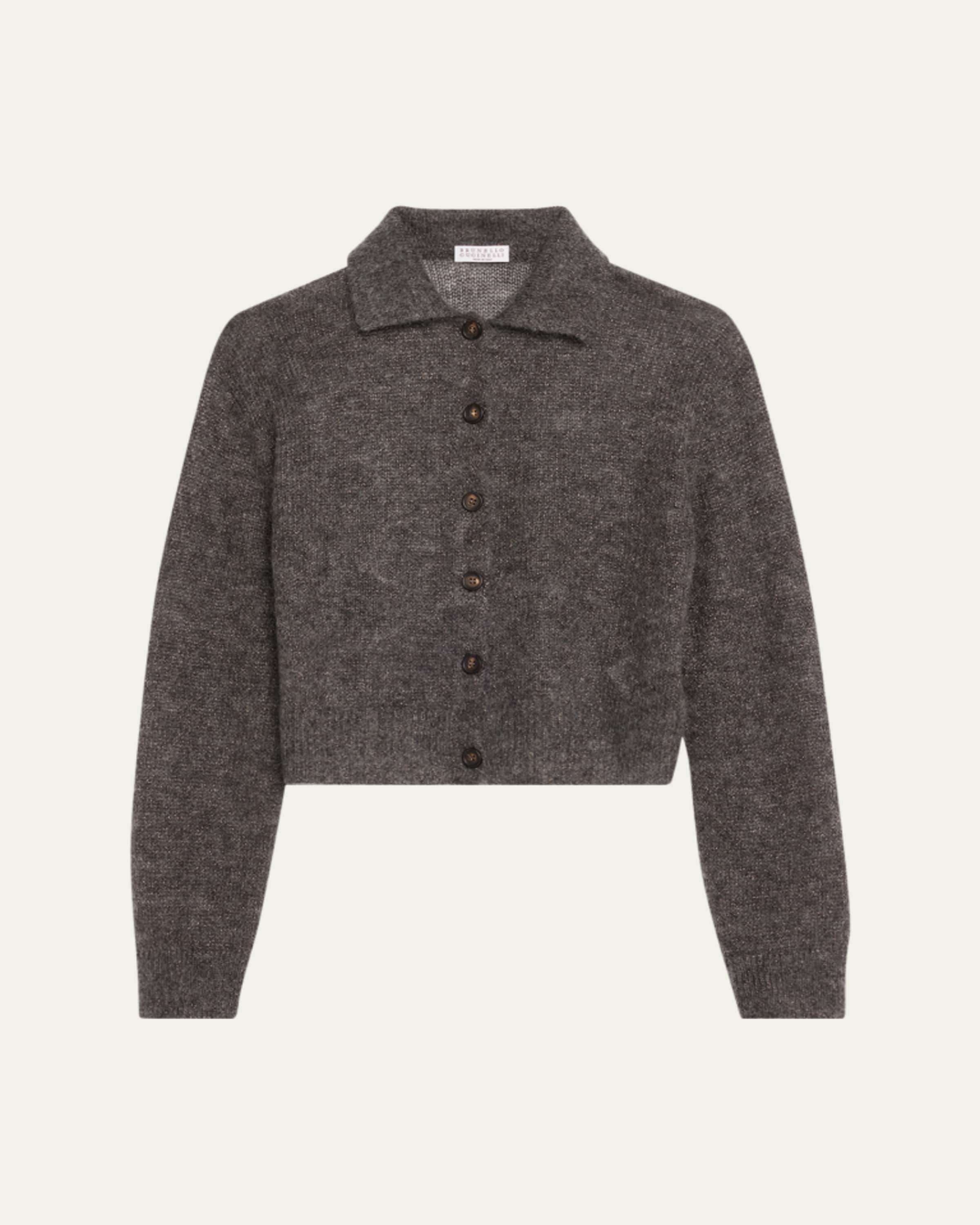 Brunello Cucinelli Paillette Linen Open-Knit Zip Cardigan