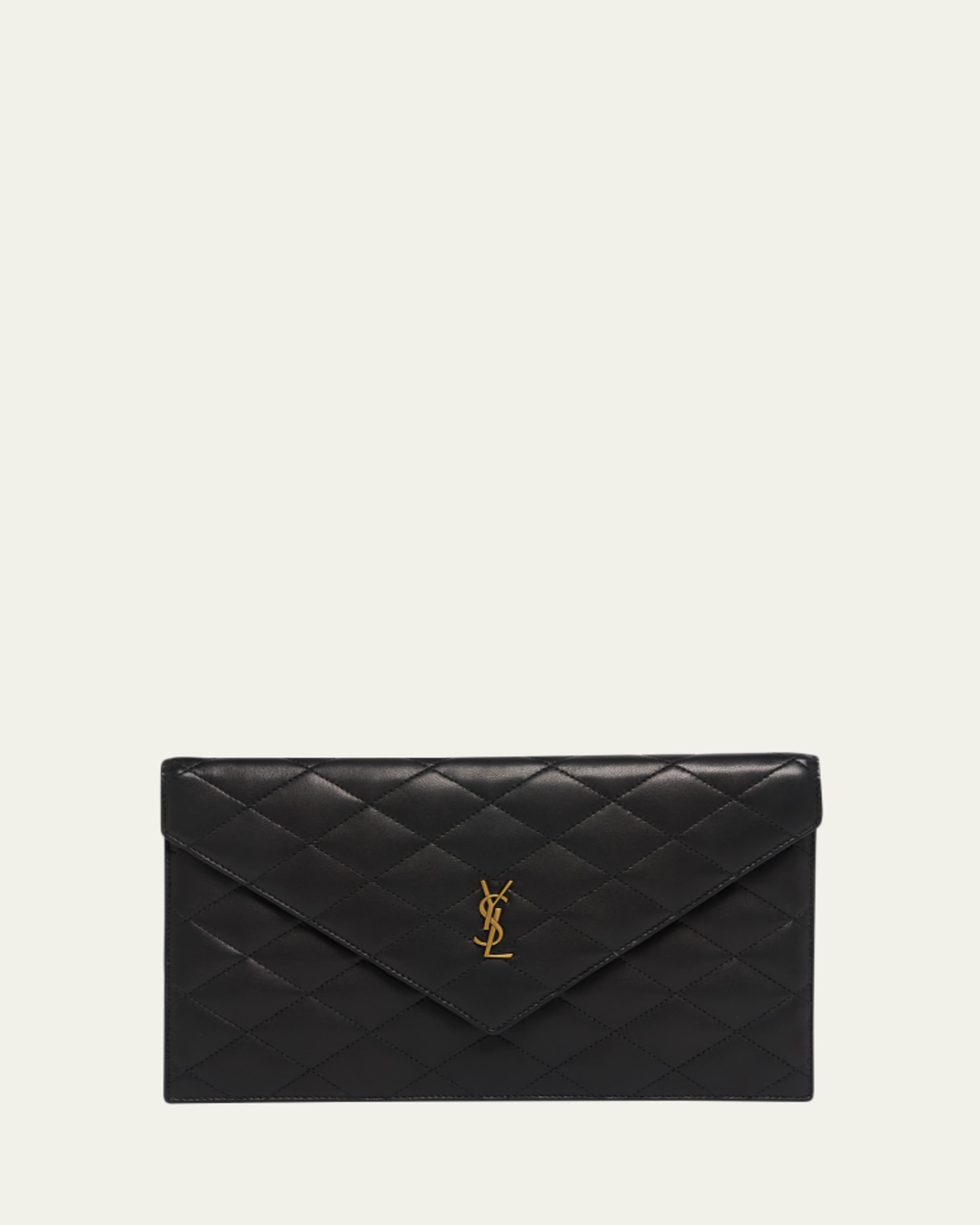 Saint Laurent YSL Monogram Flap Clutch Bag in Grained Leather