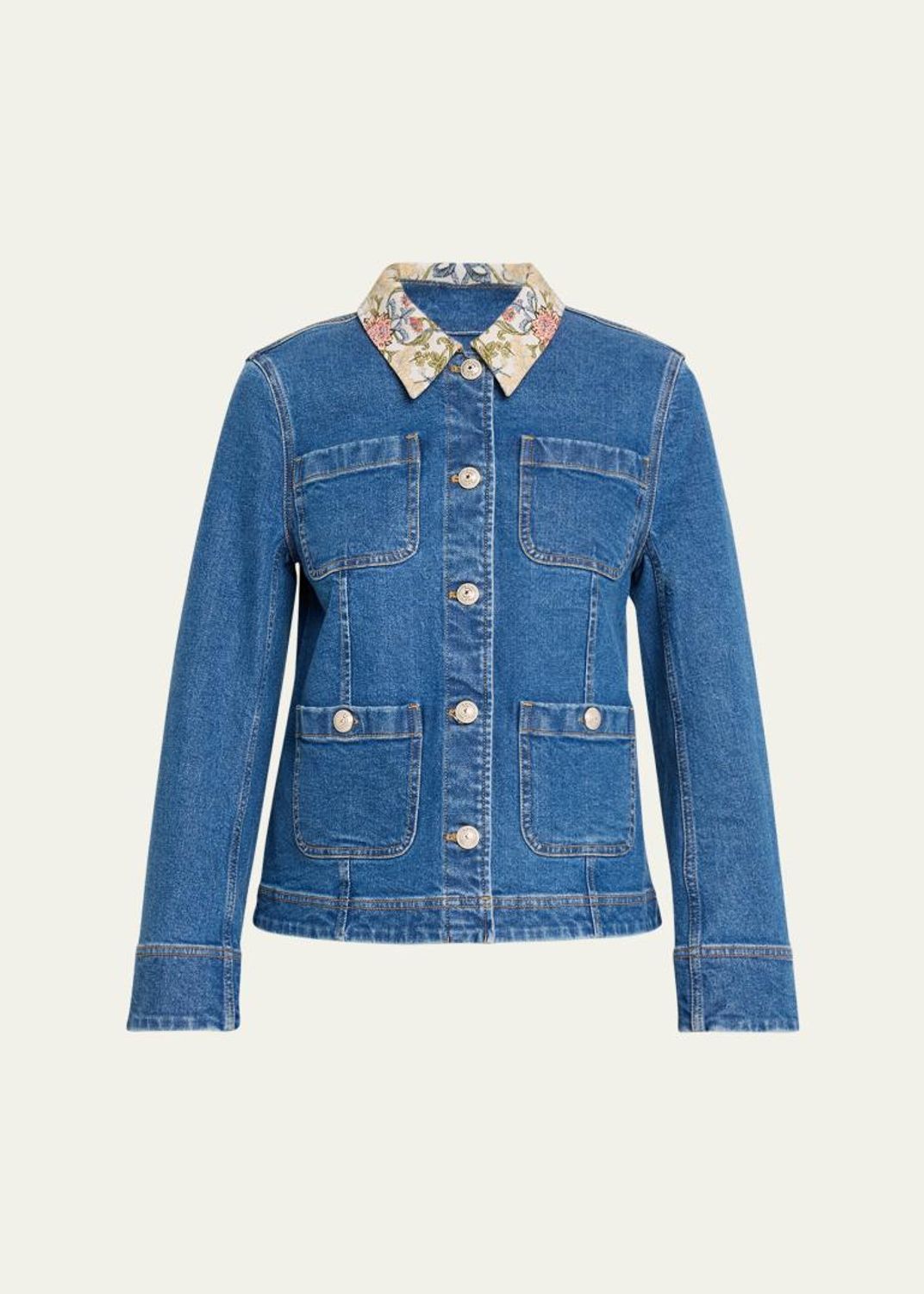 Cinq à Sept Delanie Scrunched-Sleeve Peplum Denim Jacket