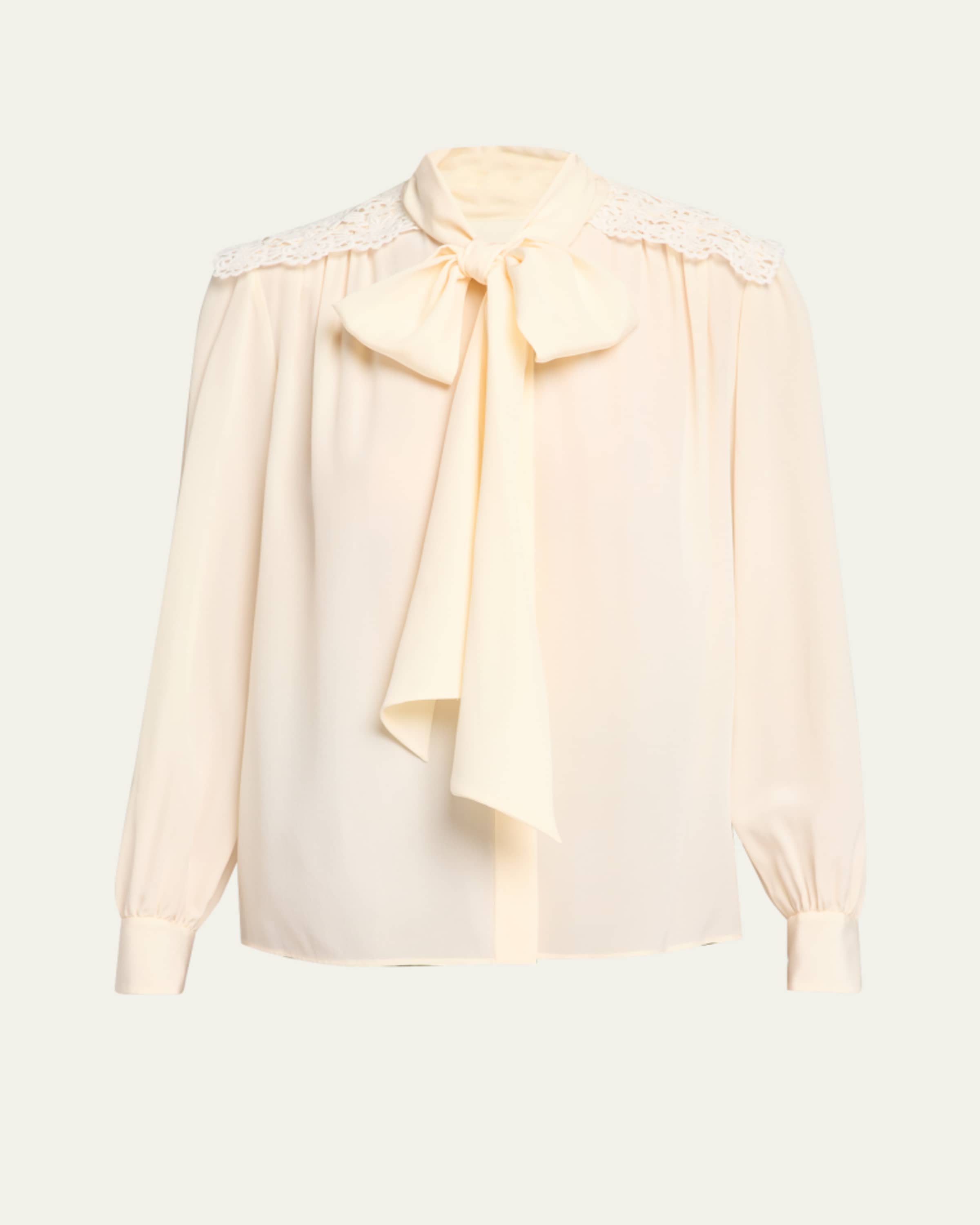 Chloe Lace Placket Tulip-Sleeve Silk Blouse - Bergdorf Goodman