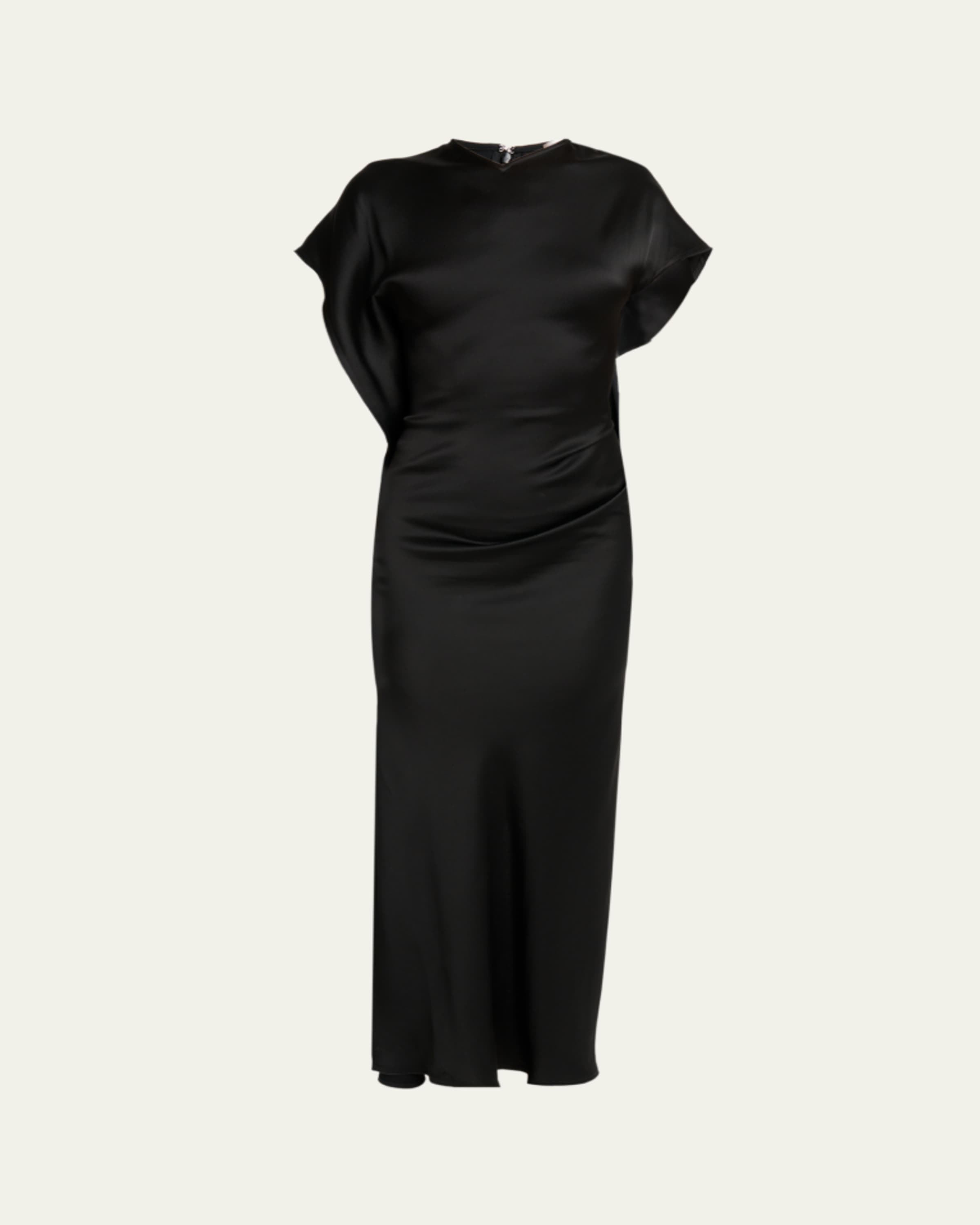 victoria beckham gathered satin midi dress Victoria Beckham Midi Dress In Black - 8