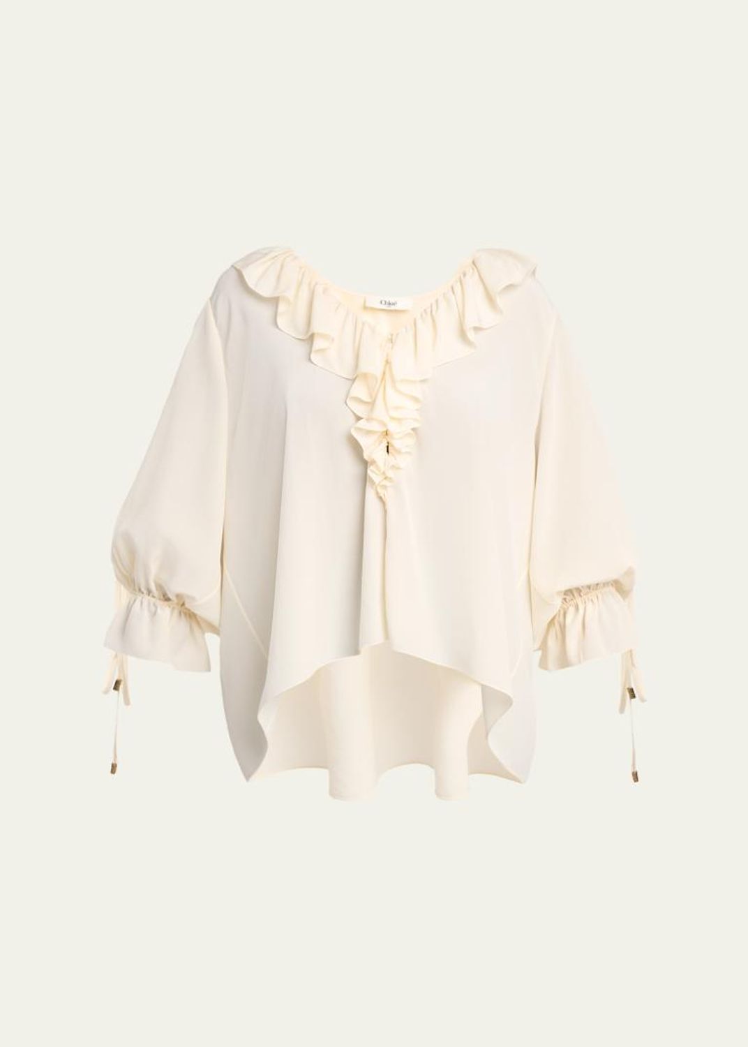 Chloe Lace Placket Tulip-Sleeve Silk Blouse - Bergdorf Goodman