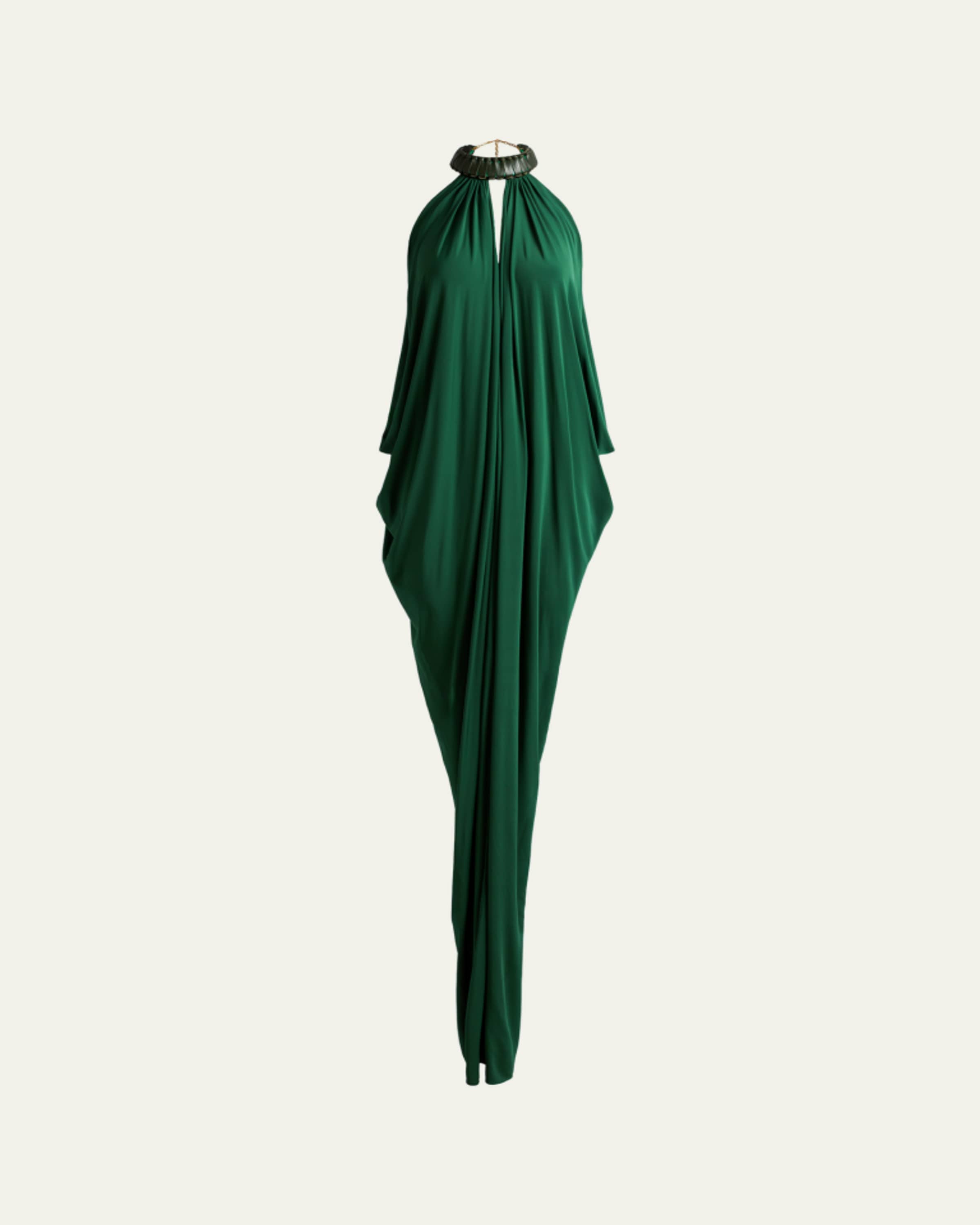 Silvia Tcherassi Zila Plunging Knot Striped Silk Midi Dress
