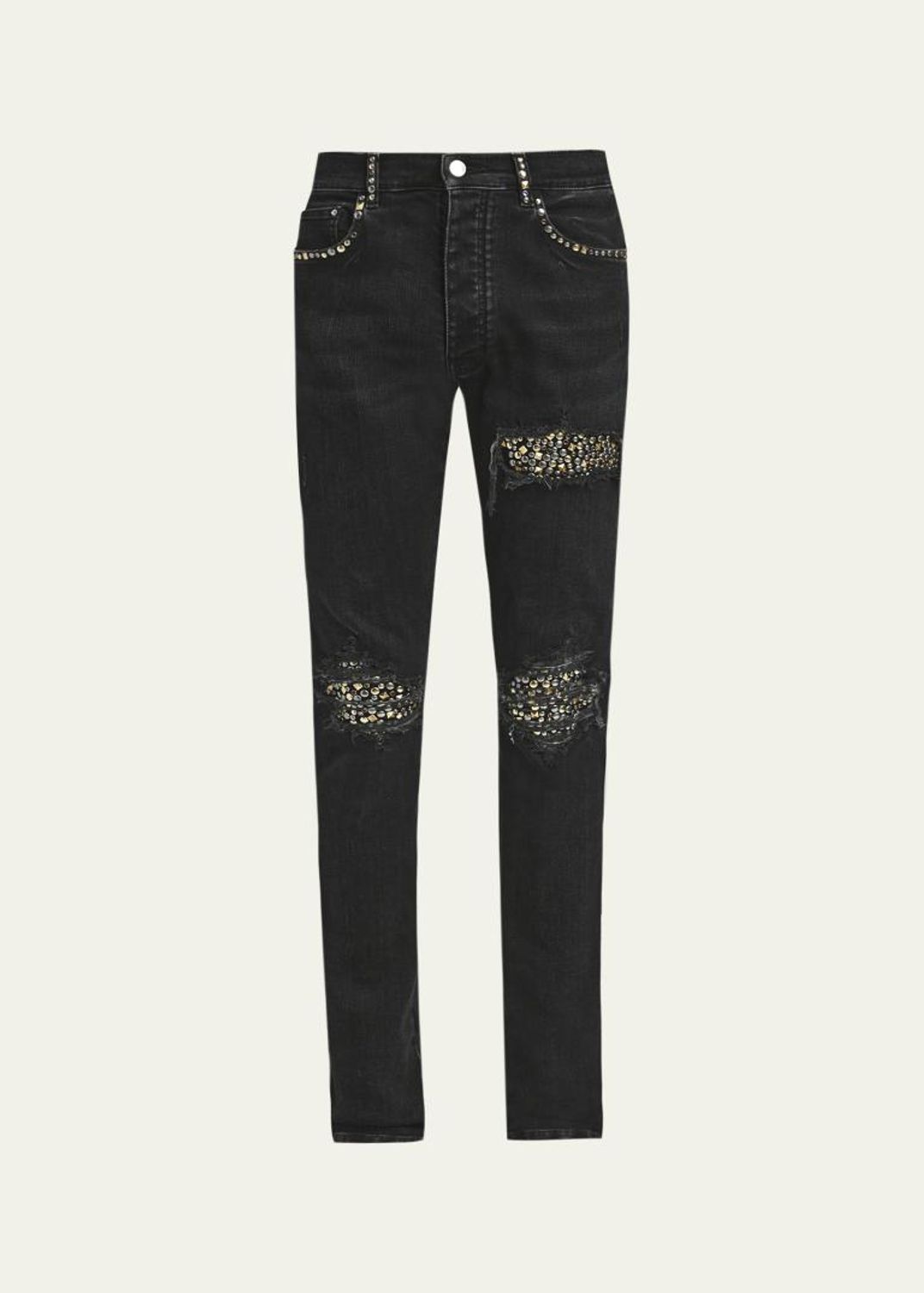 Amiri Men's Staggered Logo Waxed Skinny Jeans - Bergdorf Goodman