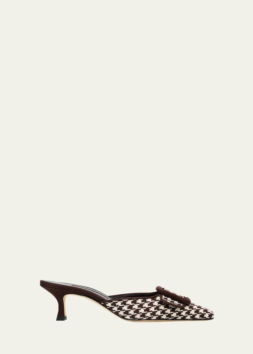 新品⭐︎名品【Manolo Blahnik】メイセール　コットンミュール38 Manolo Blahnik Maysale Suede Buckle Mid-Heel 70mm Mules - Bergdorf