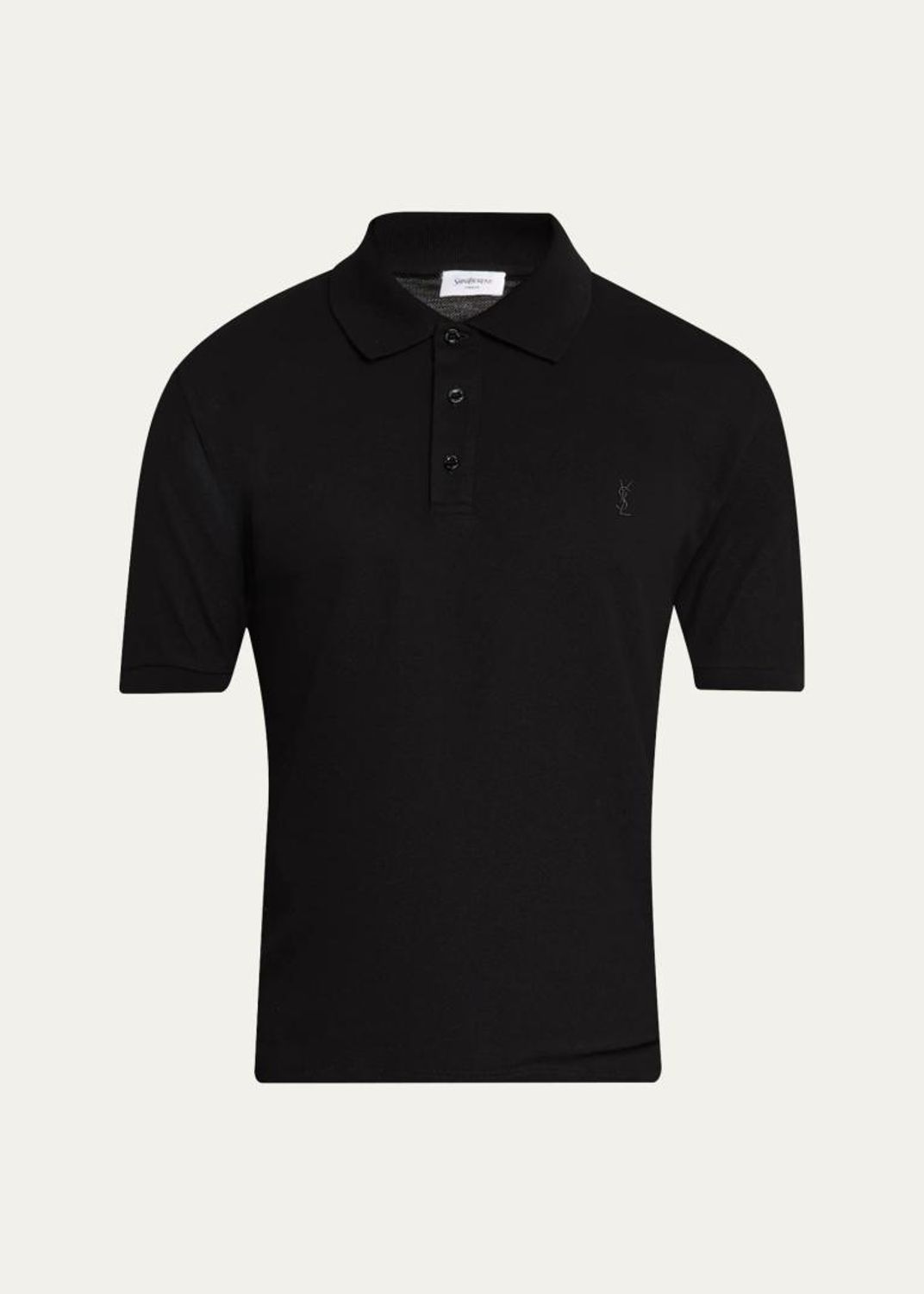 Saint Laurent Men's Cassandre Wool Short-Sleeved Polo Shirt