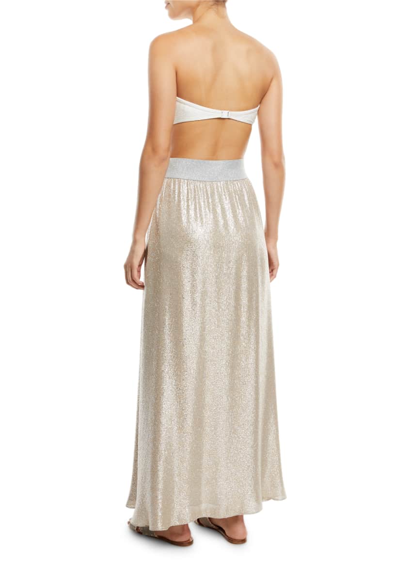 Marie France Van Damme Bright Metallic A-Line Maxi Skirt Image 2 of 5