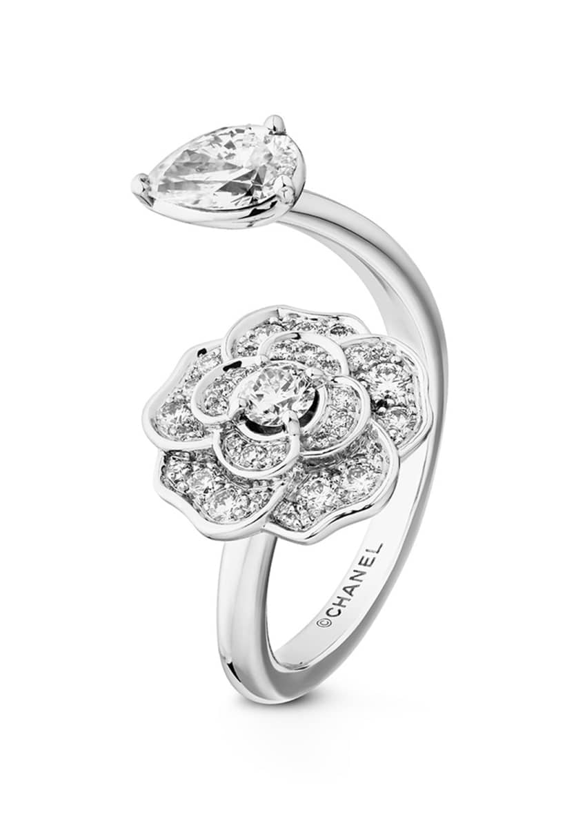 CHANEL CAMELIA PRECIEUX Open Ring in 18K White Gold and Diamonds - Bergdorf  Goodman