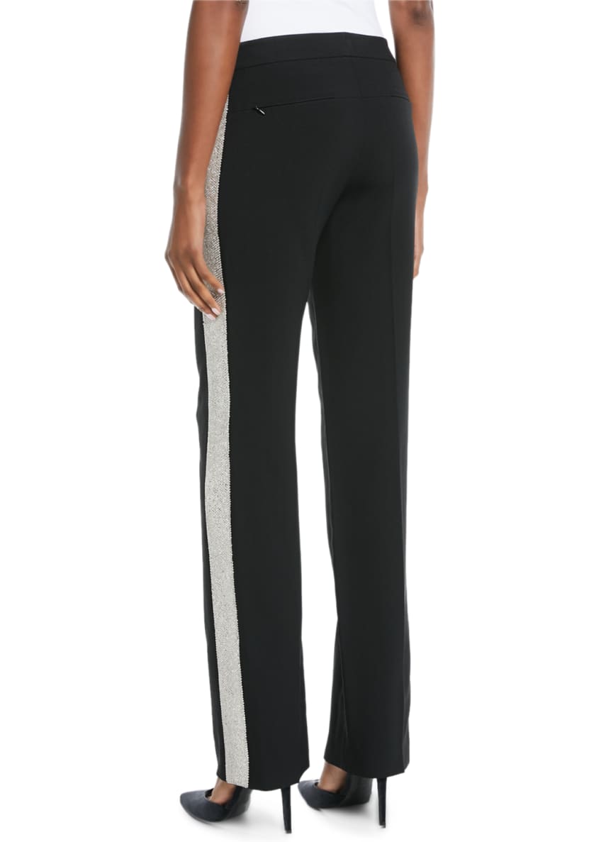Michael Kors Collection Mid-Rise Straight-Leg Crepe Sable Trousers w/ Crystal Tux Stripe Image 2 of 5