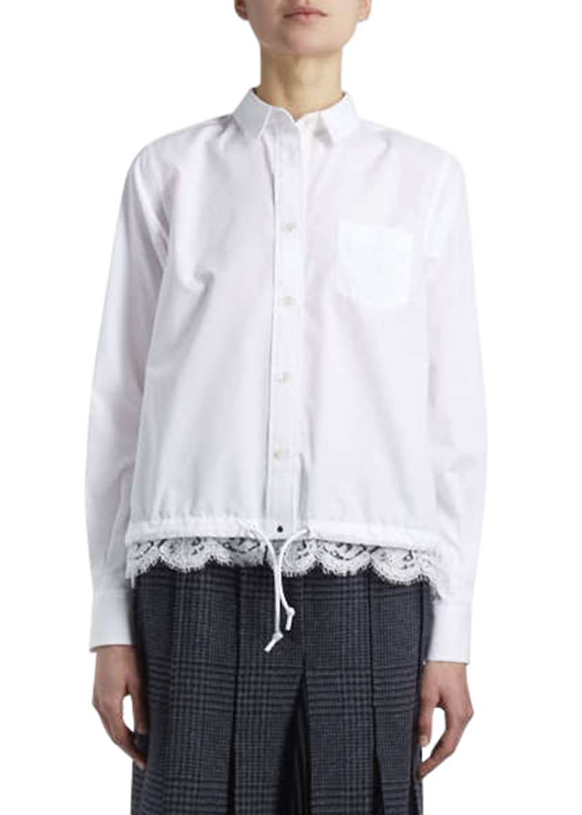SACAI Long-Sleeve Button-Front Poplin Shirt w/ Lace Hem and Matching ...