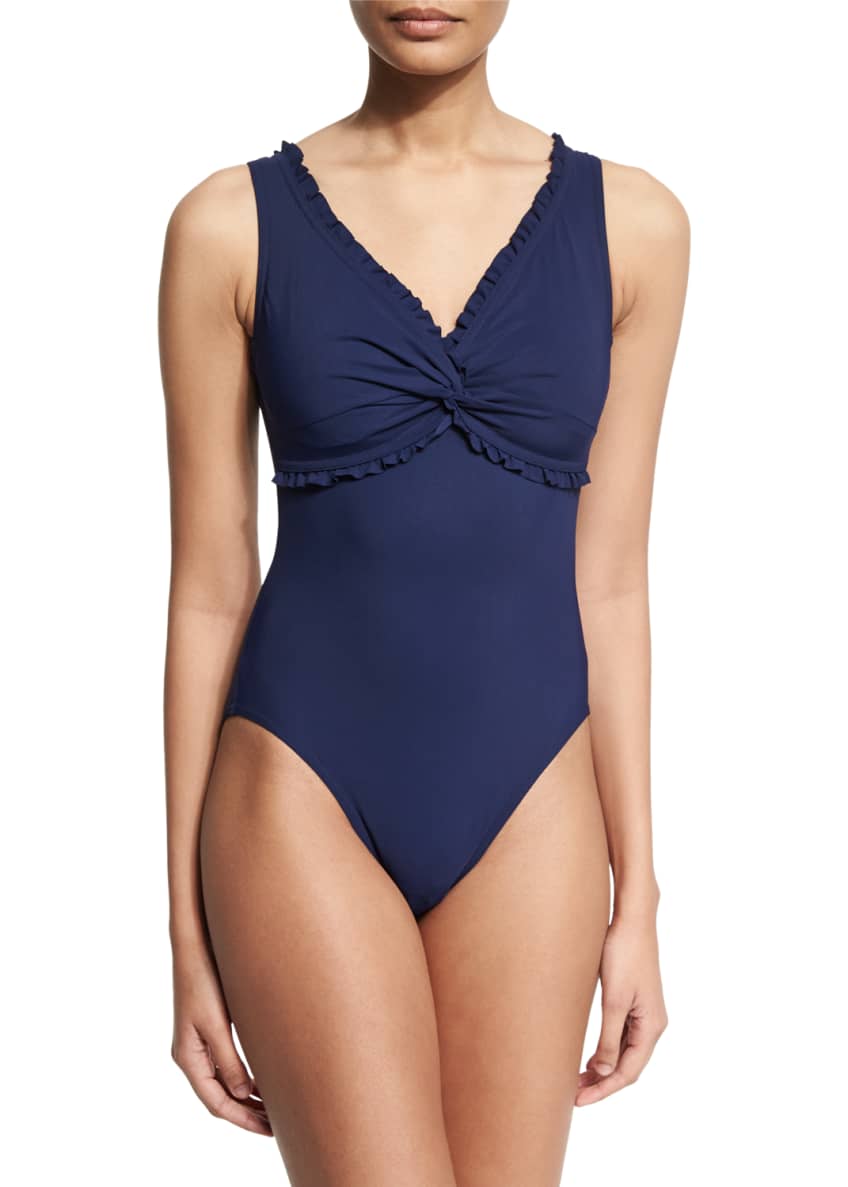 Karla Colletto Ruffle Twist One-Piece Swimsuit & Basic A-Line Swim