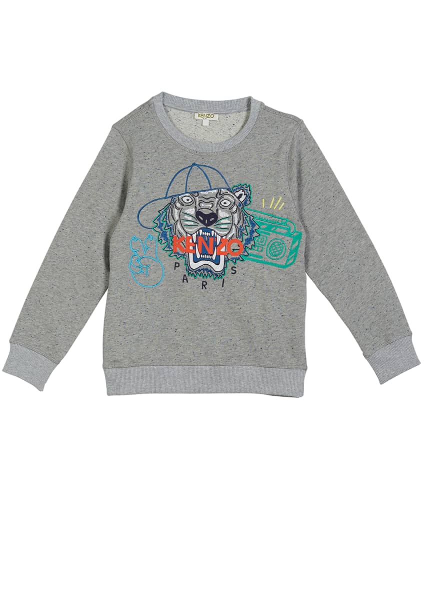Kenzo Tiger in Ball Cap Embroidered Sweatshirt, Size 8-12