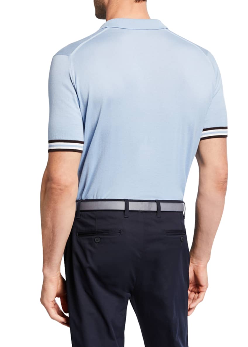 Lou Dalton x John Smedley Men's Knit Contrast Tipping Short-Sleeve Polo Shirt Image 2 of 5