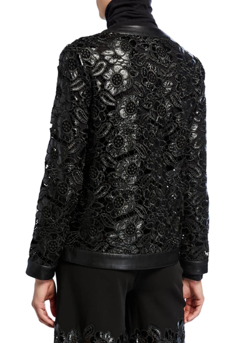 Huishan Zhang Leather Lace Button-Front Jacket Image 2 of 4