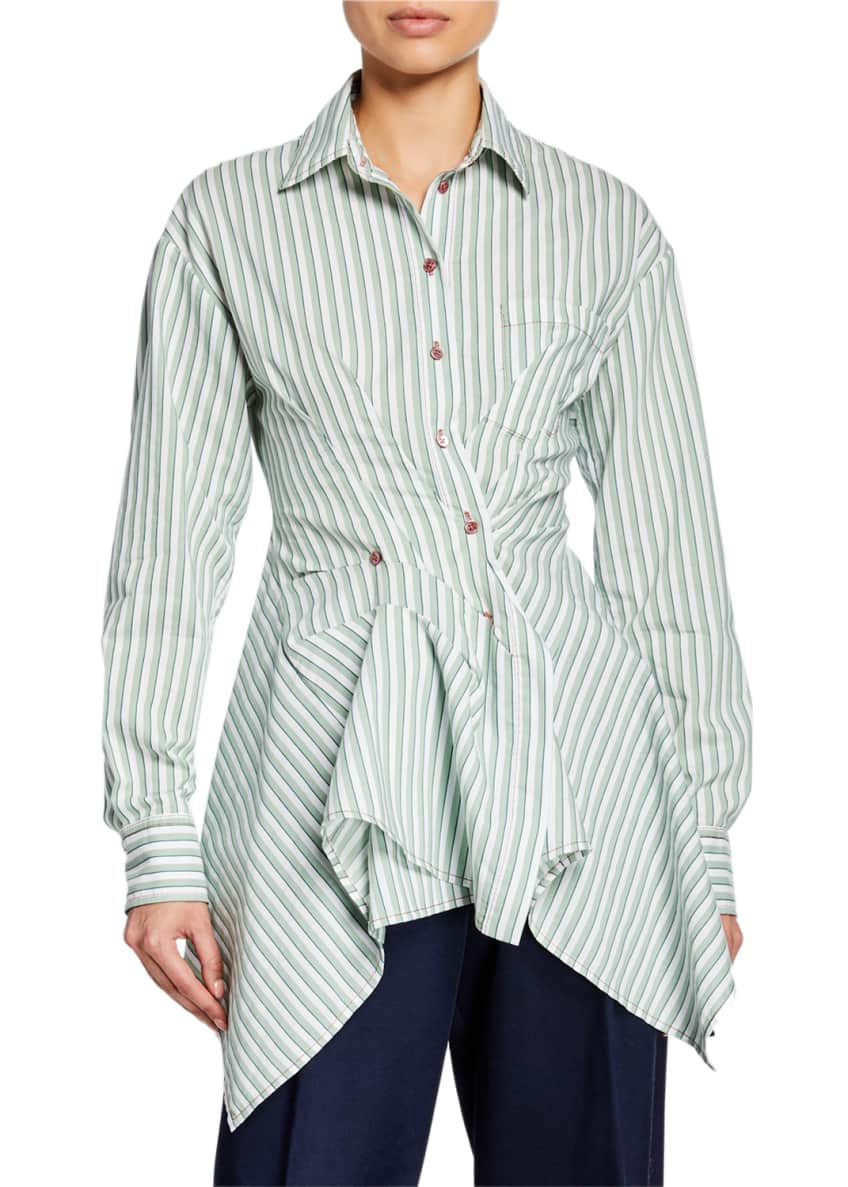Sies Marjan Striped Cotton Asymmetric Button-Front Shirt Image 1 of 2
