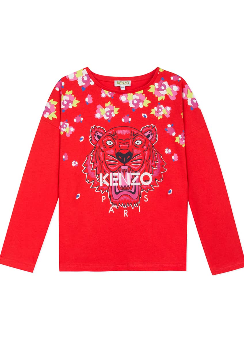 Kenzo Floral Tiger Print Tee, Size 2-6 Image 1 of 4