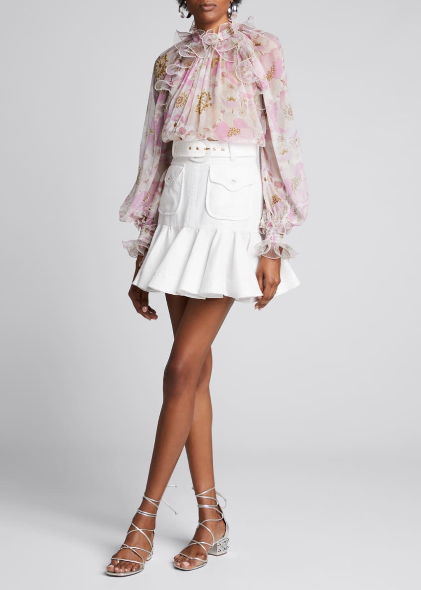 Zimmermann Super Eight Ruffled Floral Long-Sleeve Blouse and