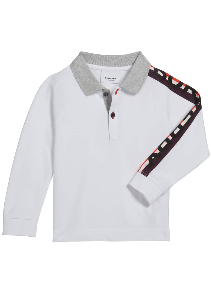 Burberry Boy's Duncan Polo Shirt w/ Logo Down Sleeve, Size 3-14