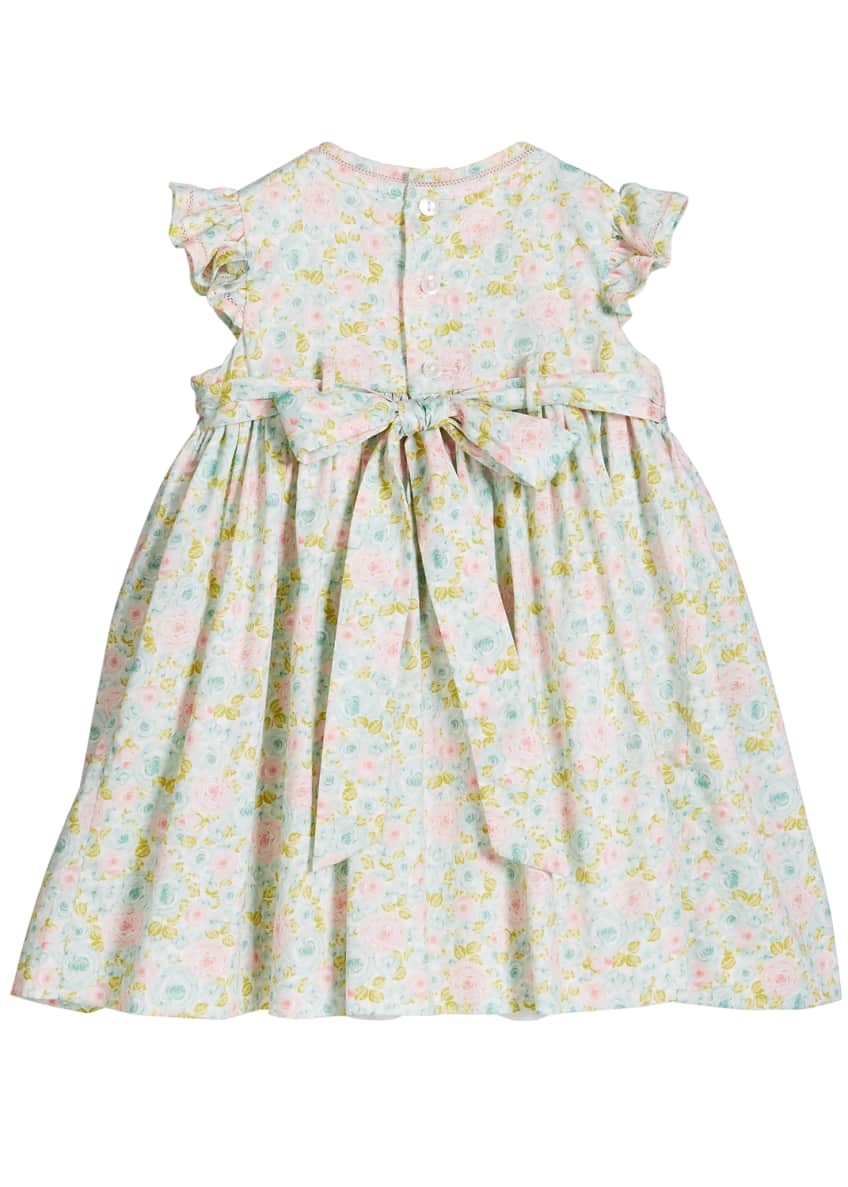 Luli & Me Girl's Aqua Floral Smocked Dress, Size 12-24 Months and ...