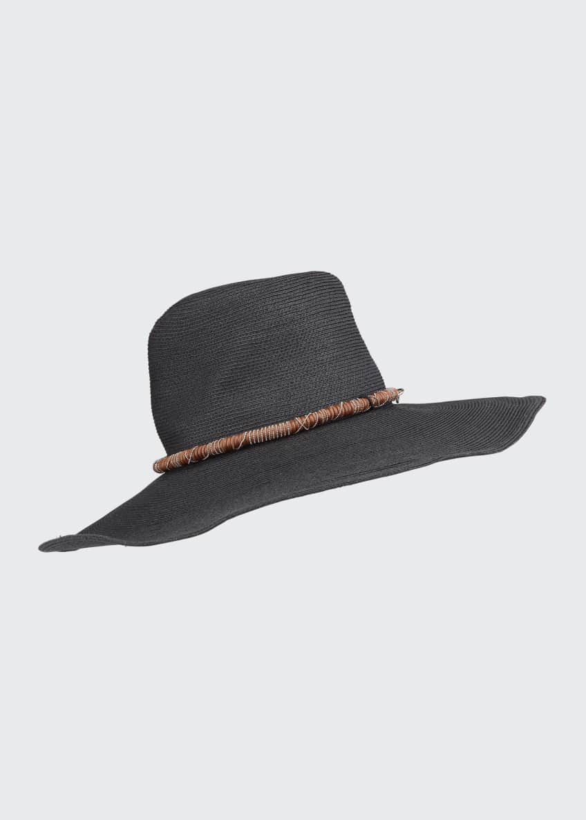 Brunello Cucinelli Woven Floppy Hat w/ Leather and Monili Banding Image 1 of 2