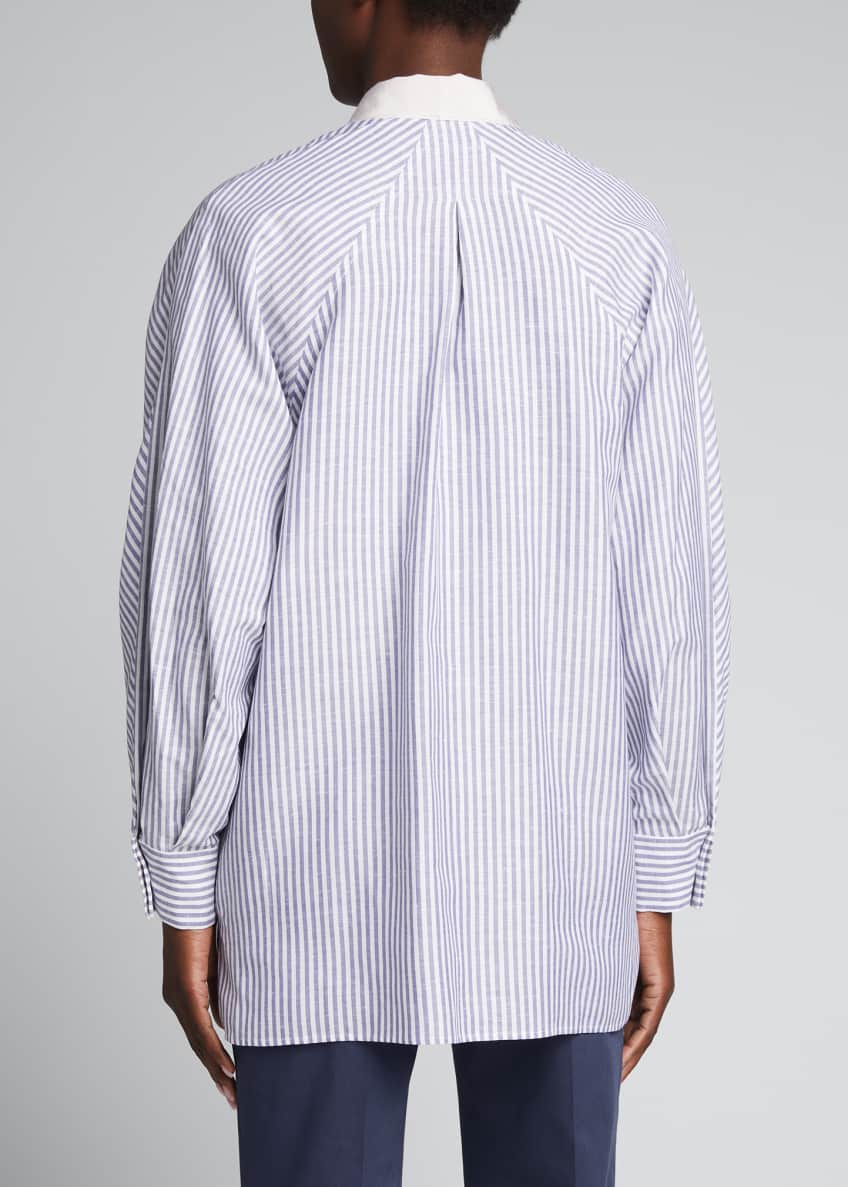 Agnona Grosgrain Stripe Cotton-Linen Shirt Image 2 of 6