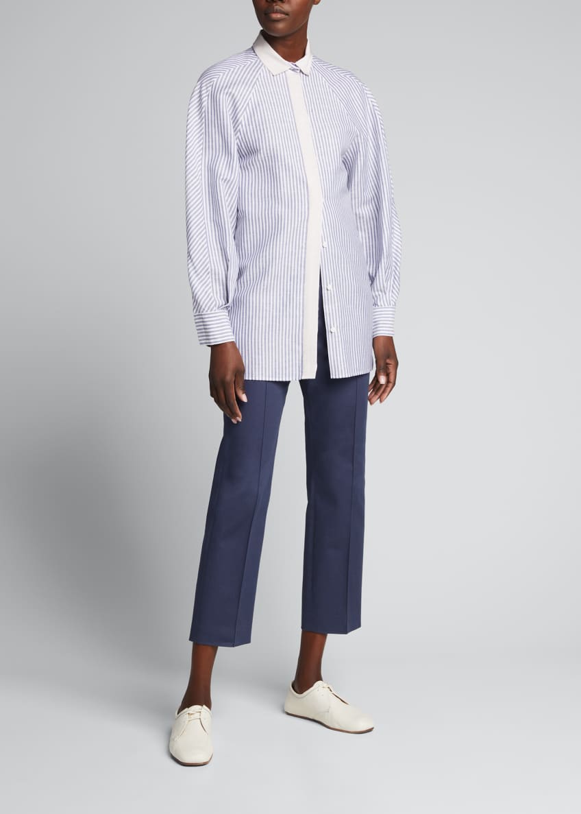 Agnona Grosgrain Stripe Cotton-Linen Shirt Image 1 of 6