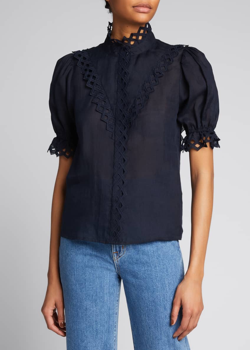 FRAME Embroidered High-Neck Blouse Image 1 of 5