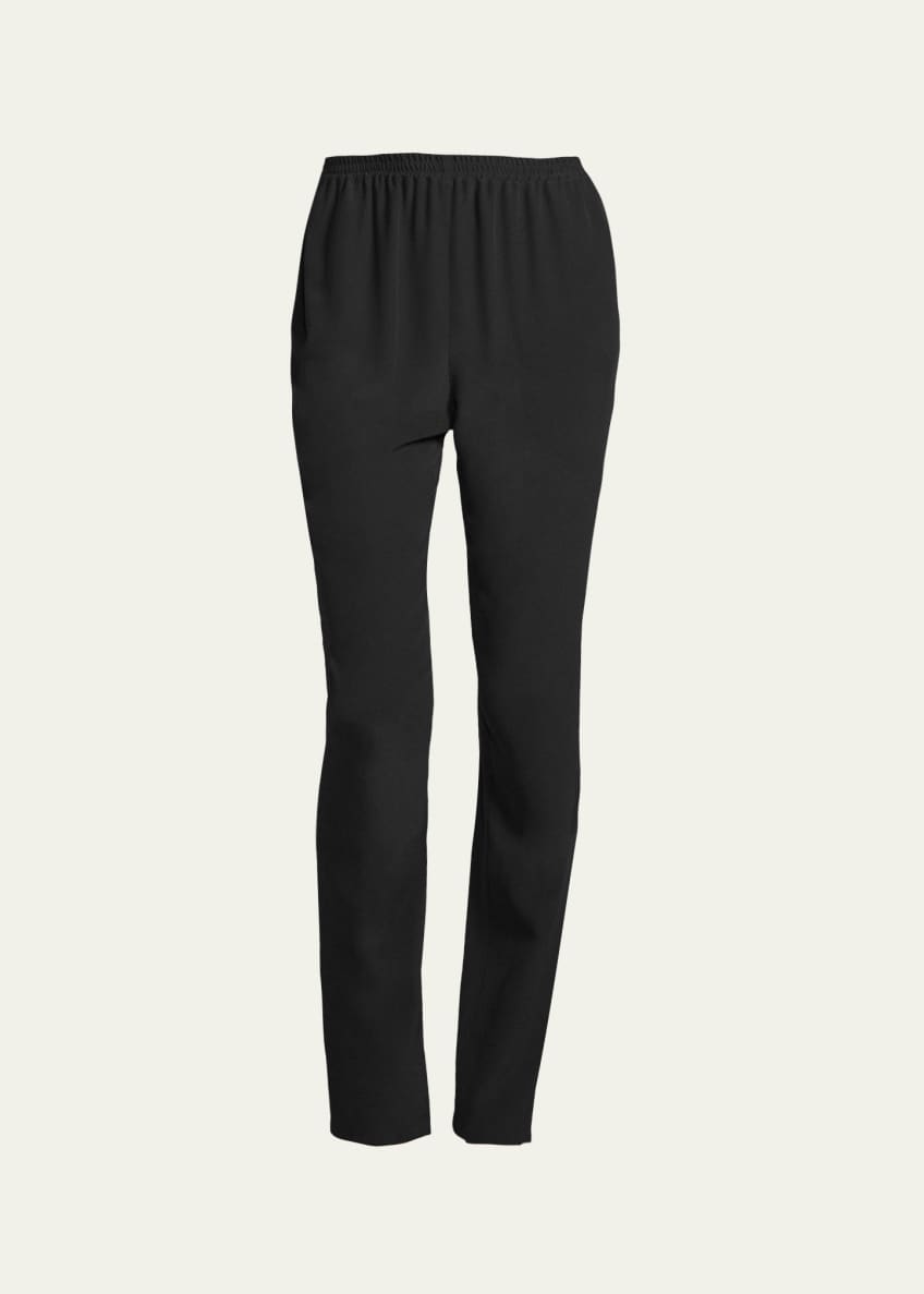 Eskandar Slim-Leg Silk Trousers, Black Image 1 of 6