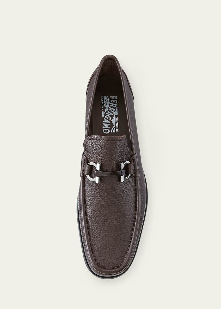 Ferragamo Men's Grandioso Grained Calfskin Gancini Loafer Image 2 of 6