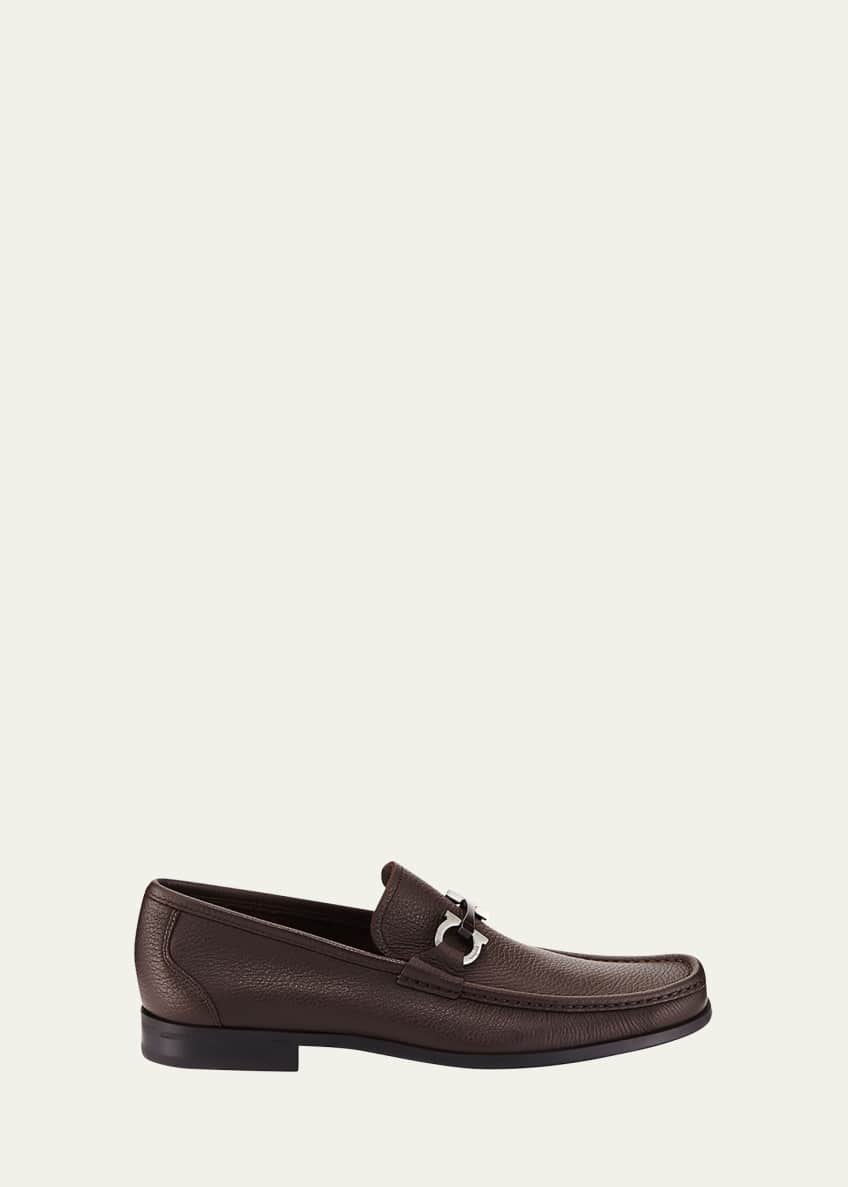 Ferragamo Men's Grandioso Grained Calfskin Gancini Loafer Image 1 of 6