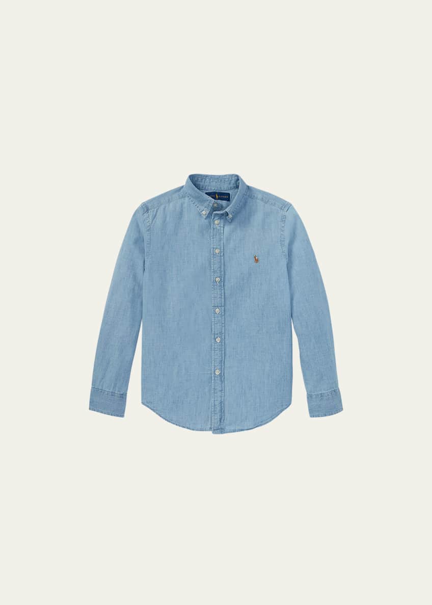 Ralph Lauren Childrenswear Boy's Woven Chambray Shirt, Size S-XL Image 1 of 4