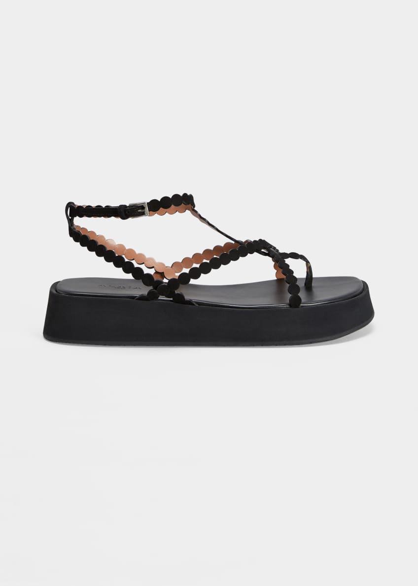 ALAIA Dot Leather Ankle-Strap Platform Sandals Image 1 of 5