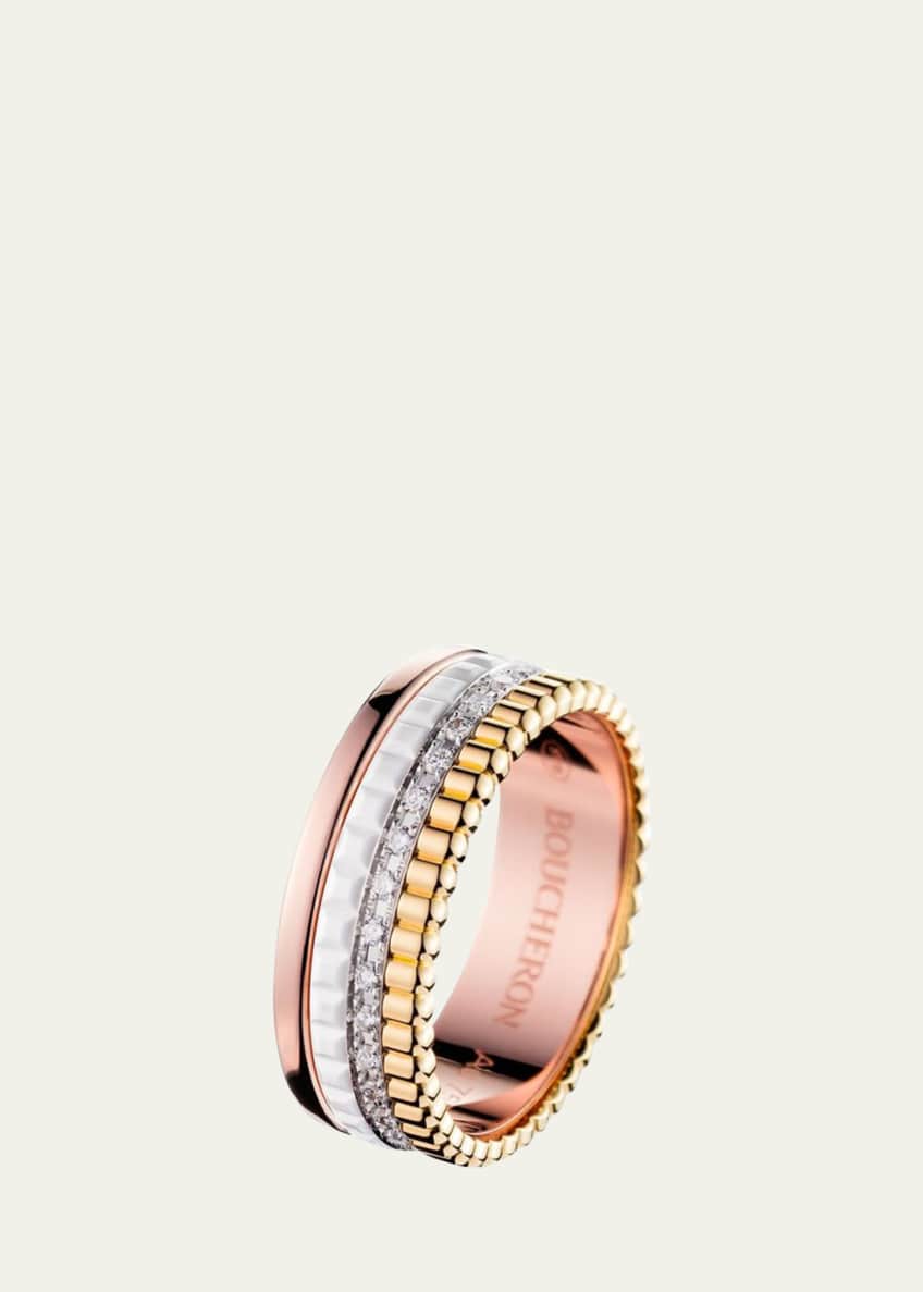 Boucheron Quatre Small Ring in Tricolor Gold with White Ceramic and ...